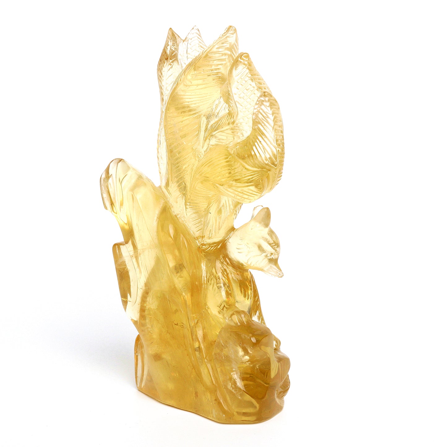 8" Citrine Carved Crystal Nine Tail Fox Sculpture Realistic Super Clean