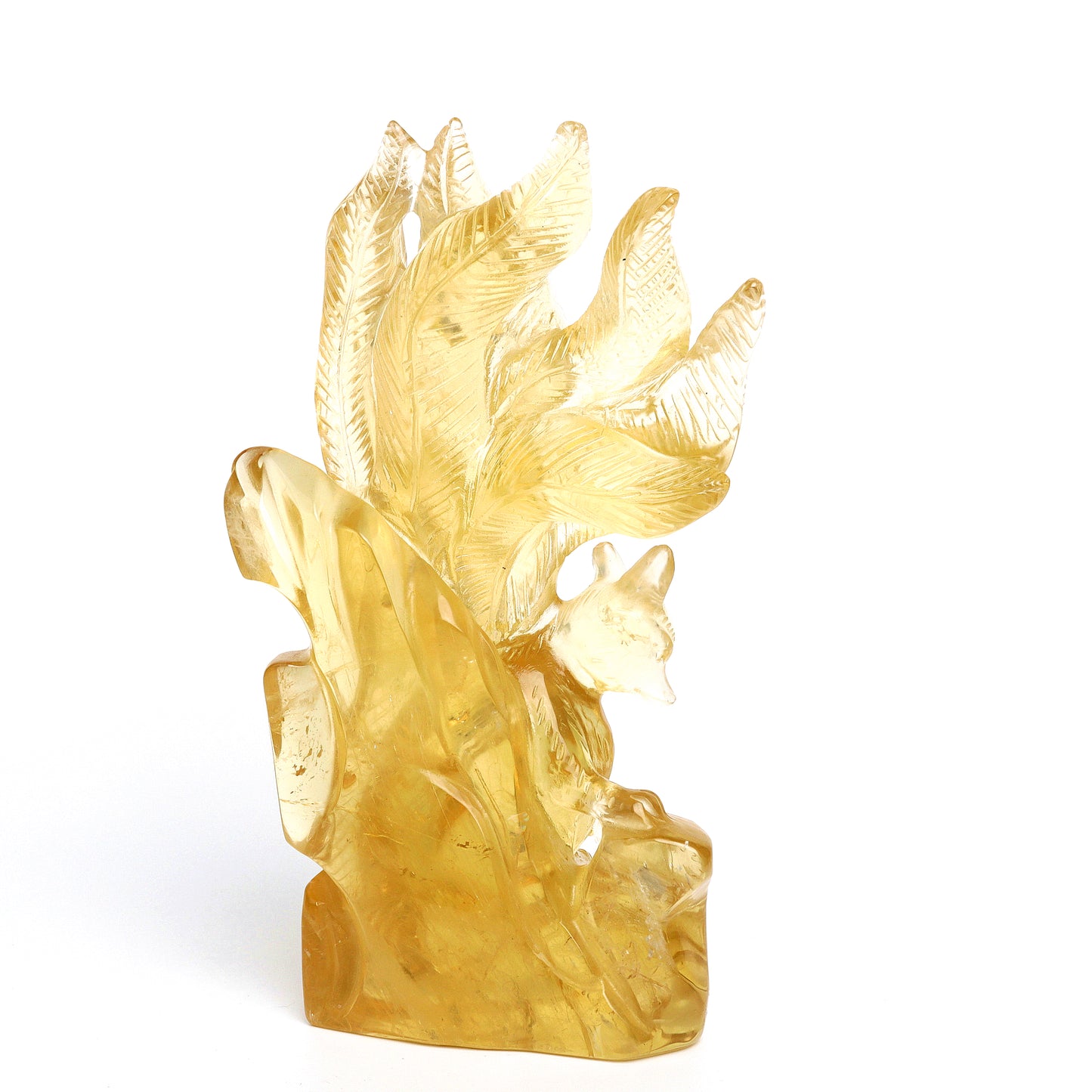 8" Citrine Carved Crystal Nine Tail Fox Sculpture Realistic Super Clean