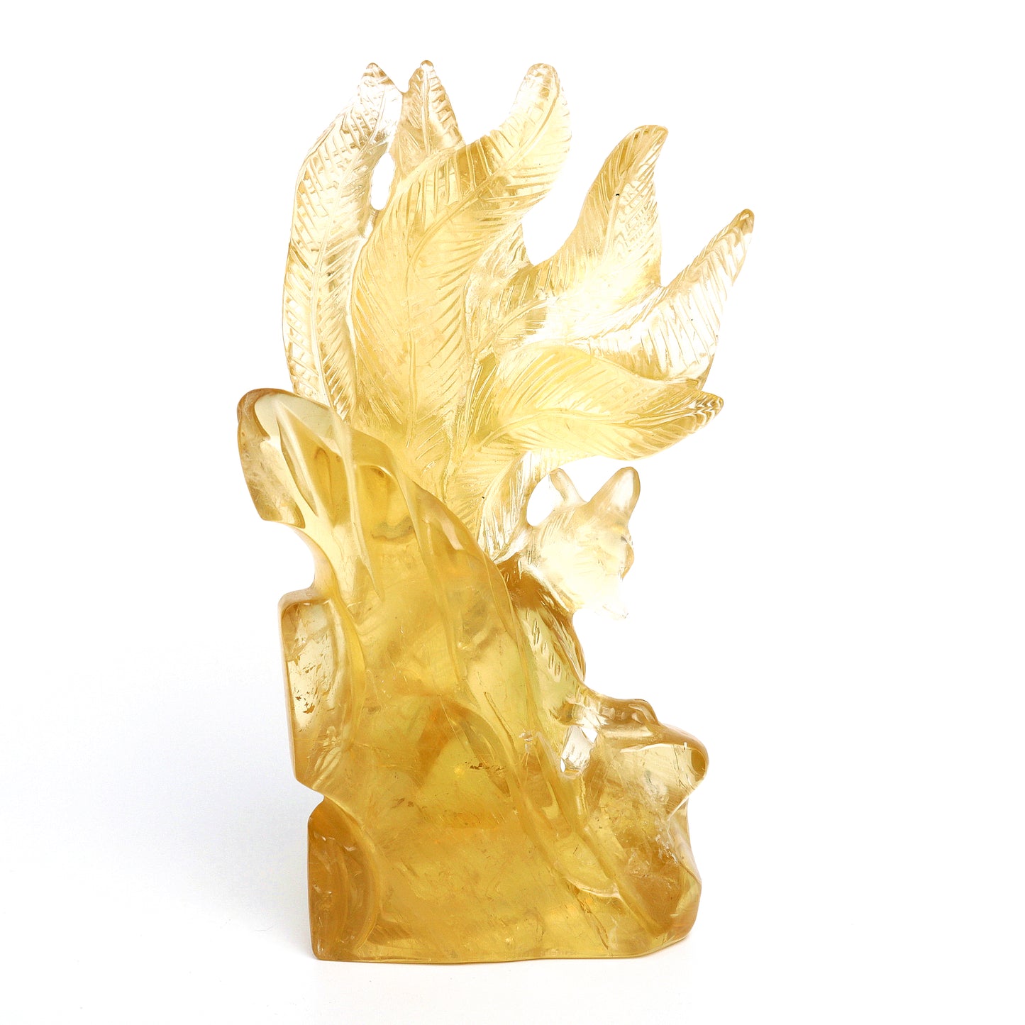8" Citrine Carved Crystal Nine Tail Fox Sculpture Realistic Super Clean