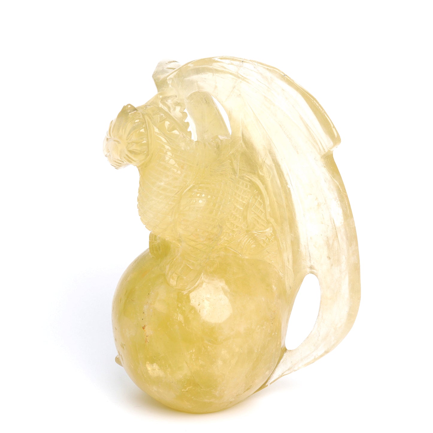 8" Citrine Carved Crystal Dragon Sphere Figurine Realistic Healing