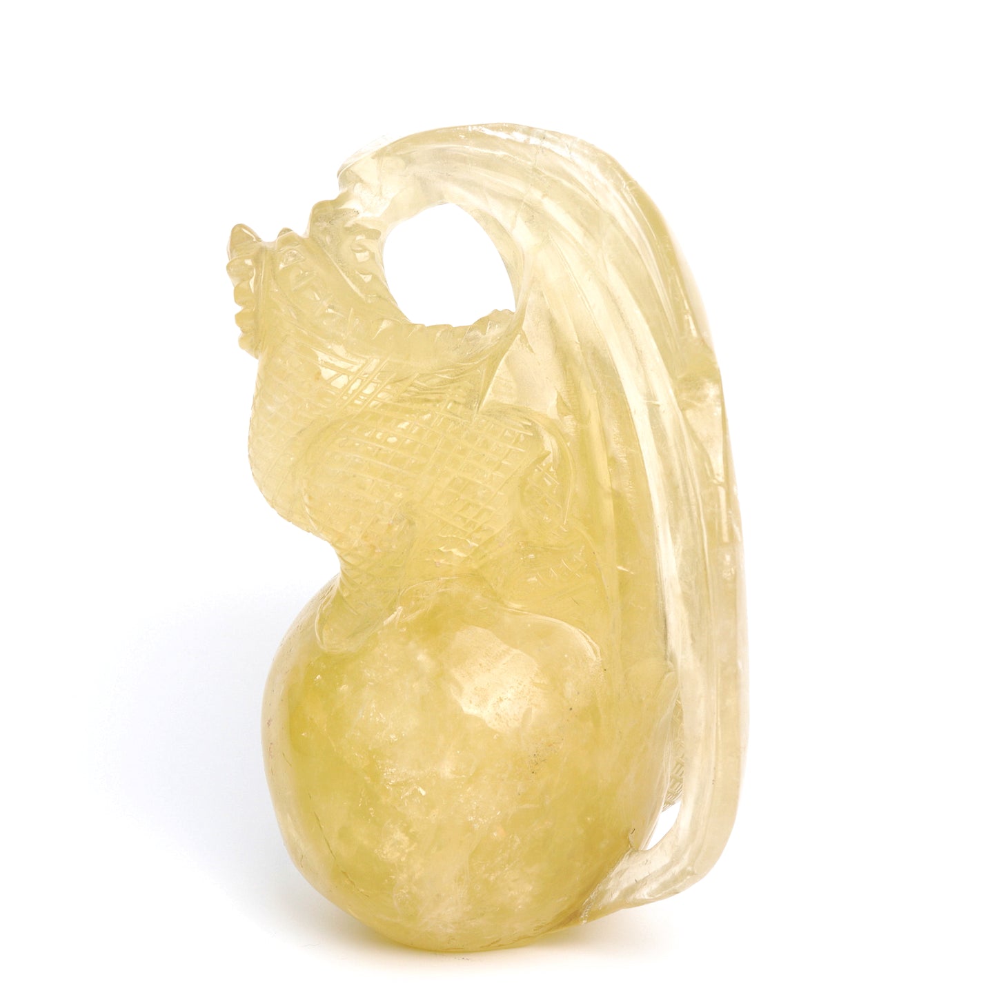 8" Citrine Carved Crystal Dragon Sphere Figurine Realistic Healing