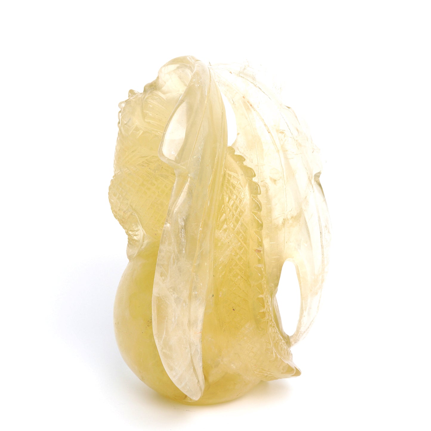 8" Citrine Carved Crystal Dragon Sphere Figurine Realistic Healing