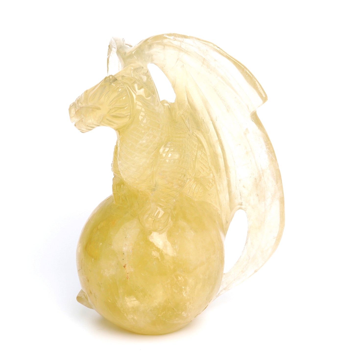 8" Citrine Carved Crystal Dragon Sphere Figurine Realistic Healing