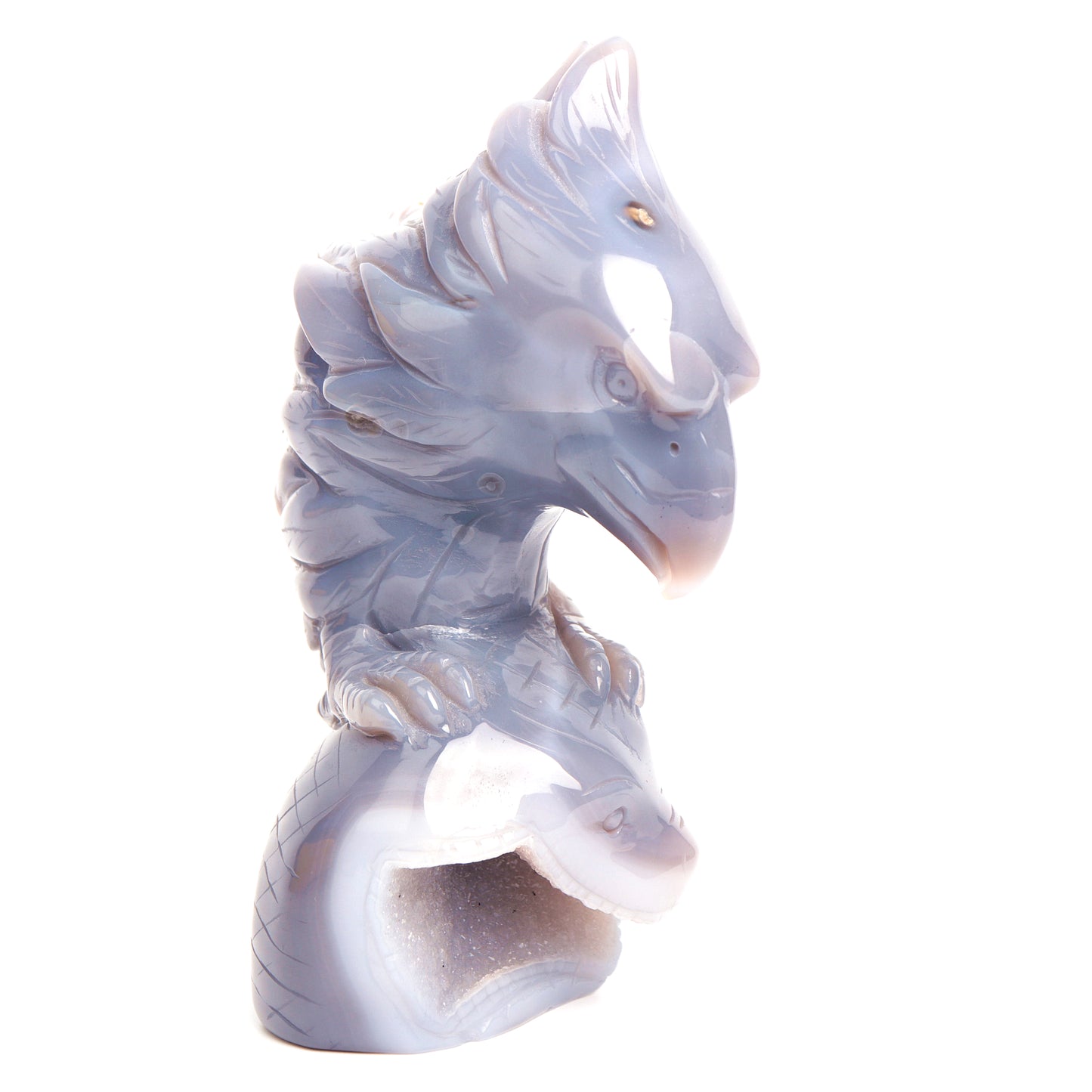 6" Druzy Agate Carved Crystal Eagle Head Figurine Realistic Healing