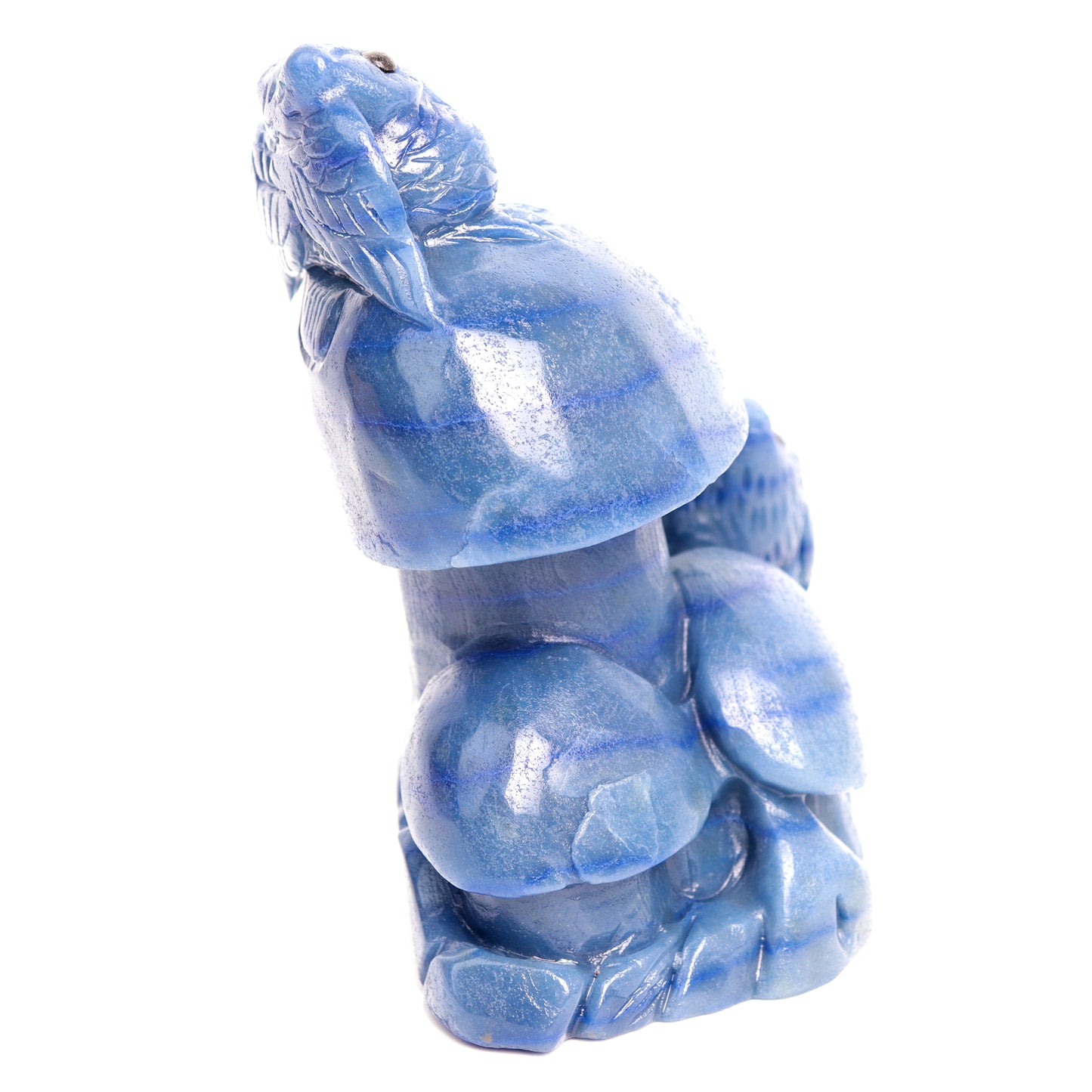 6" Blue Aventurine Carved Crystal Hedgehog Mushroom Sculpture Healing Quartz