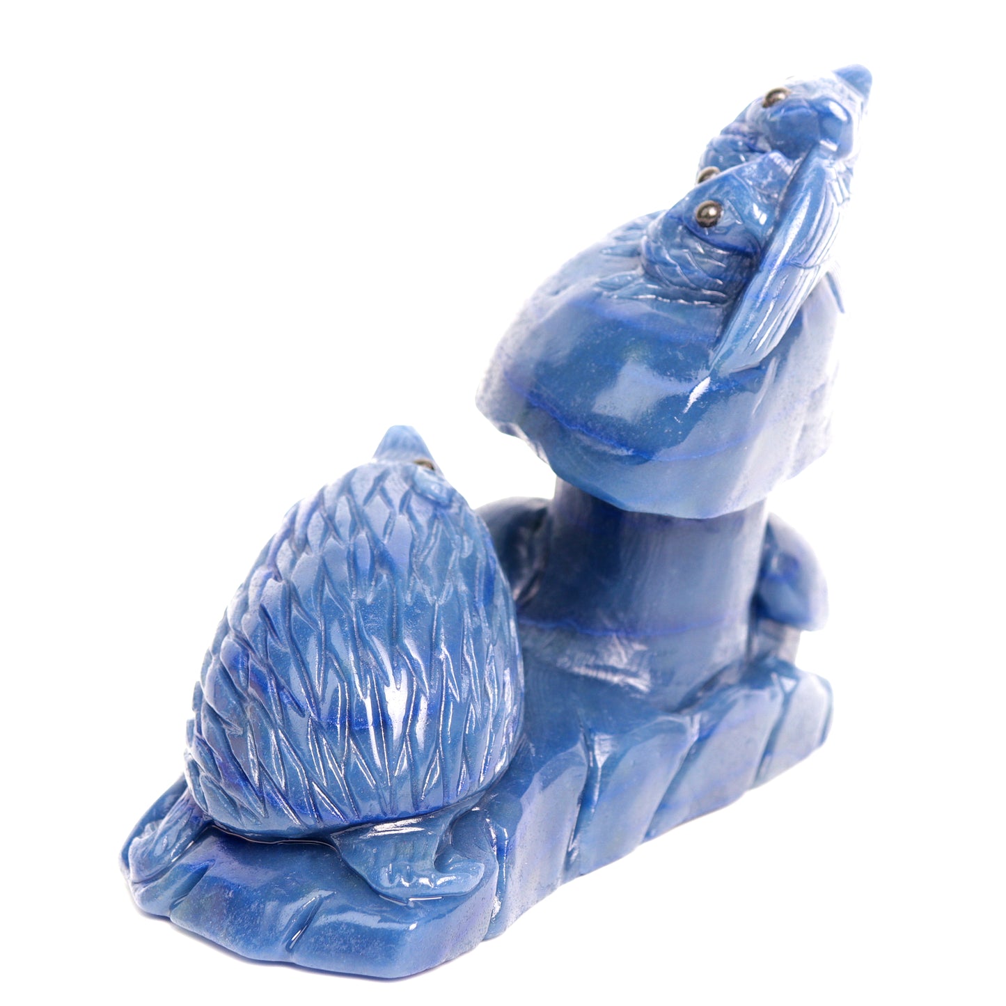 6" Blue Aventurine Carved Crystal Hedgehog Mushroom Sculpture Healing Quartz