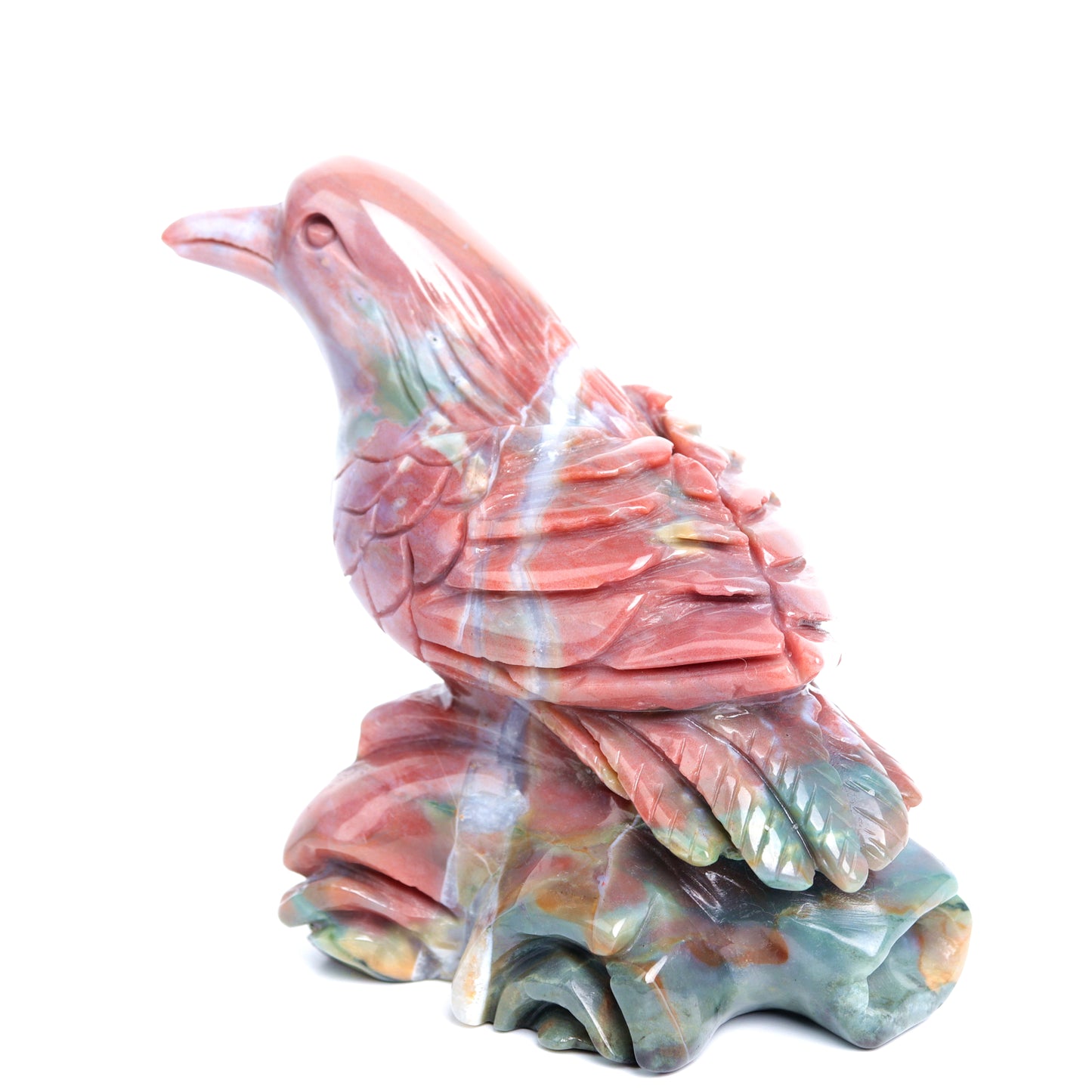 4.3" Ocean Jasper Carved Crystal Bird Figurine Realistic Healing