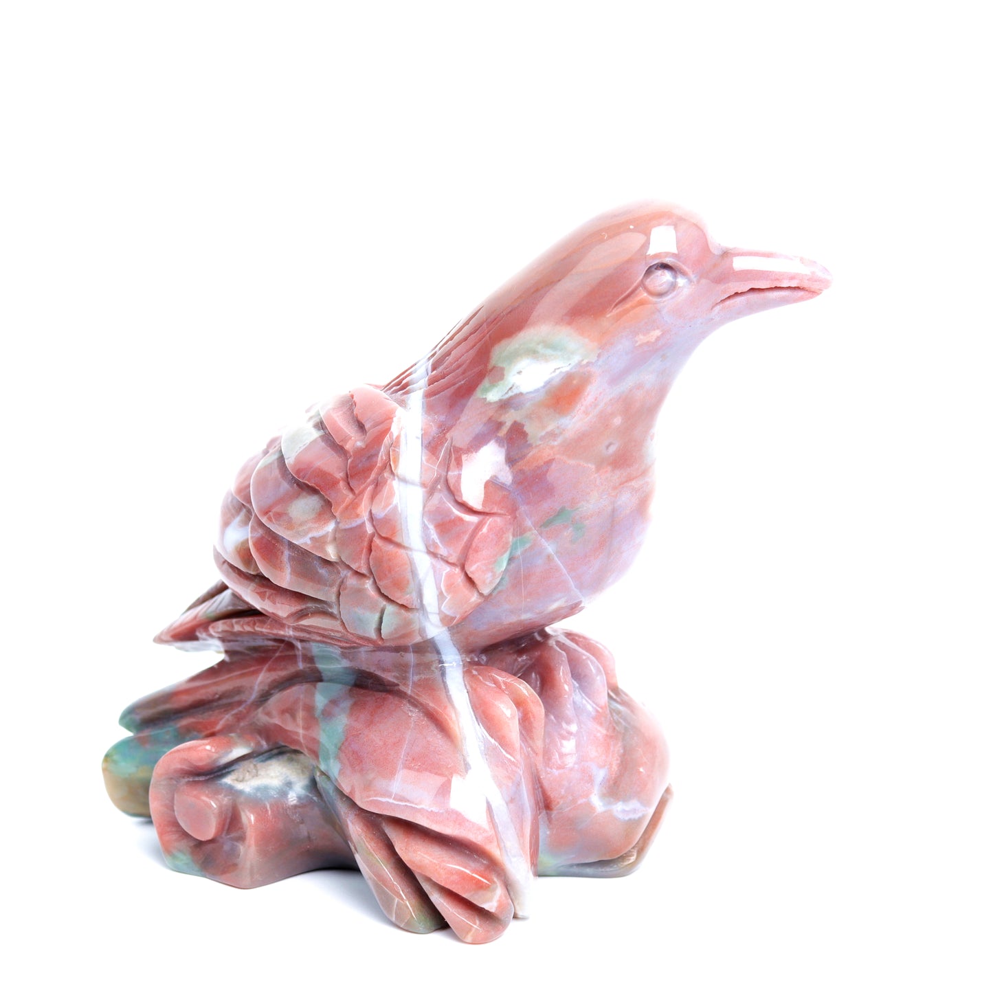 4.3" Ocean Jasper Carved Crystal Bird Figurine Realistic Healing