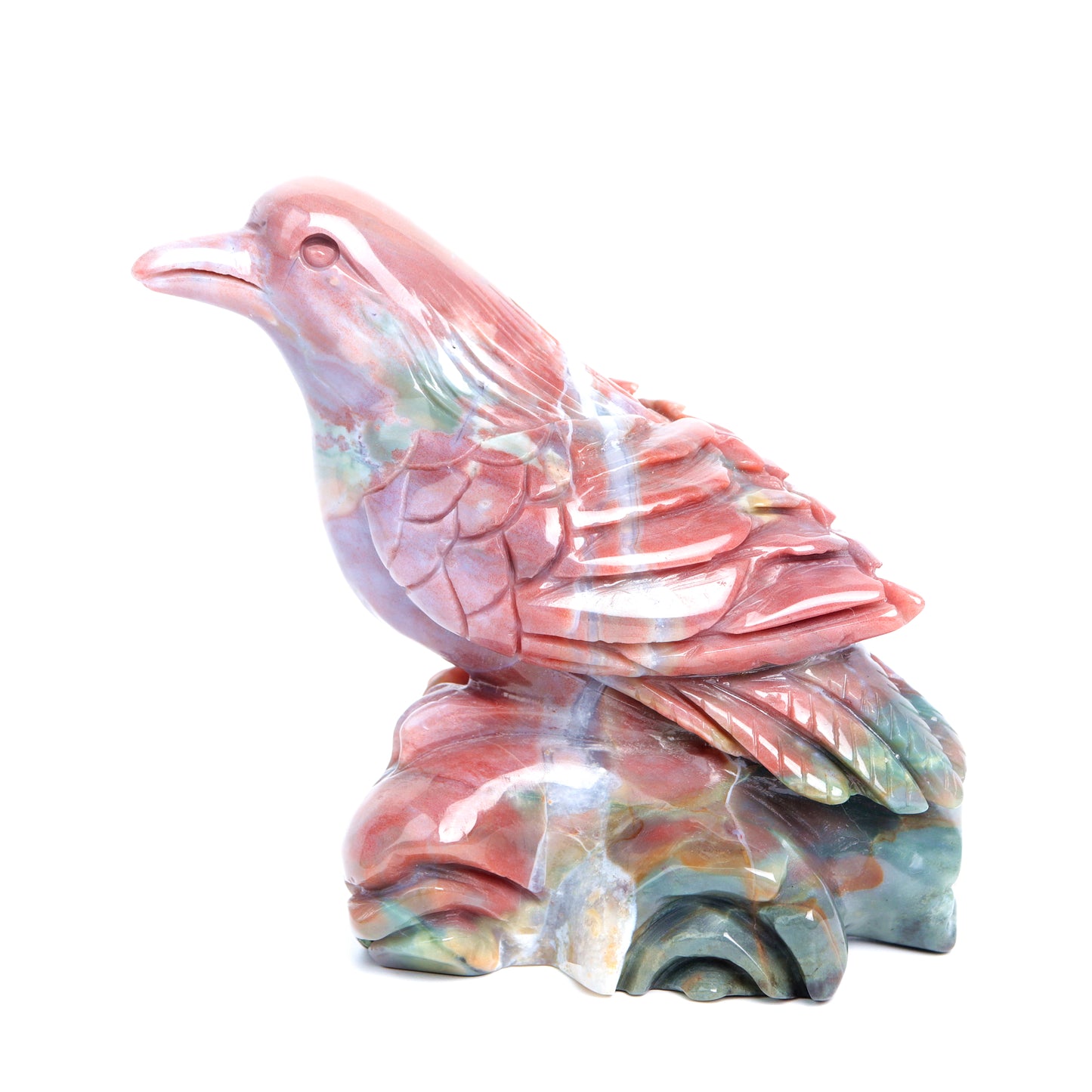 4.3" Ocean Jasper Carved Crystal Bird Figurine Realistic Healing