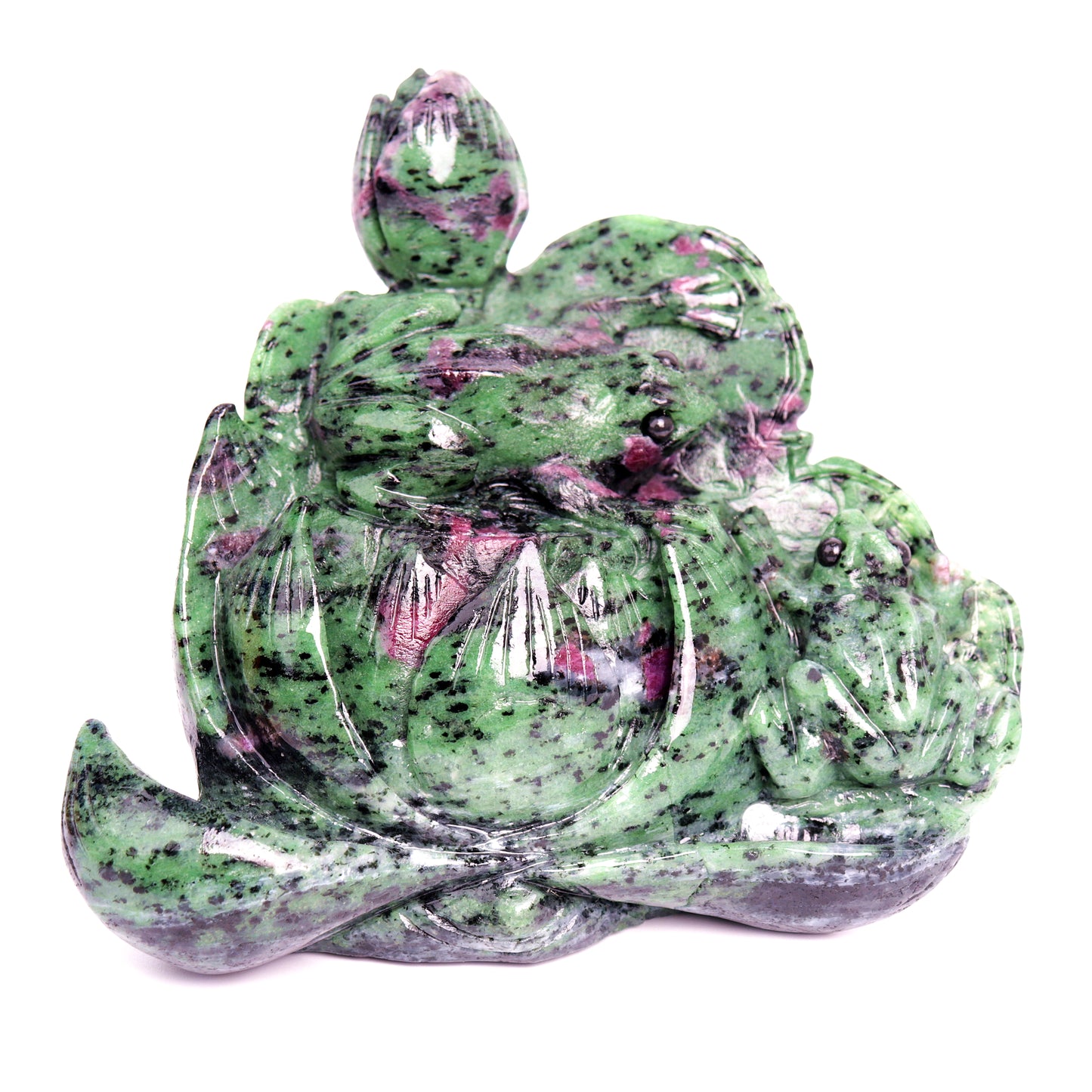 6" Ruby Zoisite Hand Carved Crystal Frog Lotus Sculpture Quartz Healing