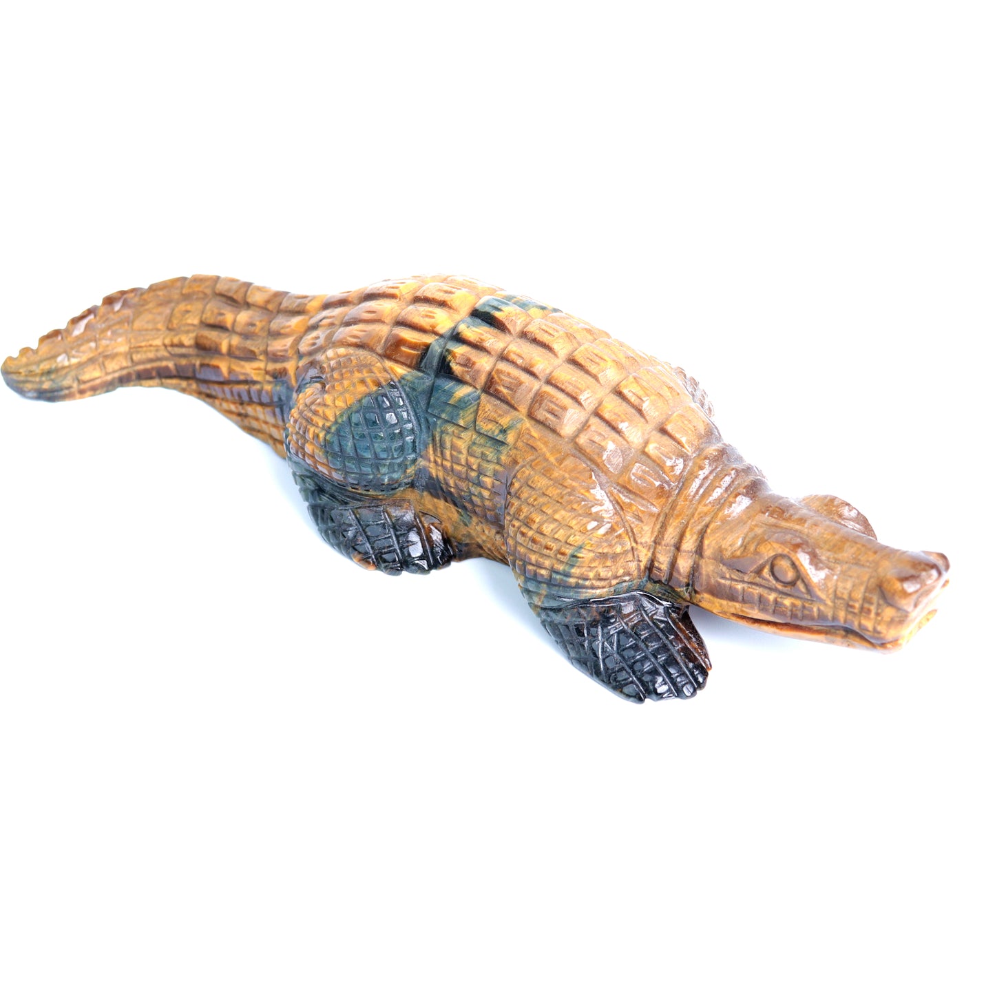 8.5" Tigers Eyes Stone Carved Crystal alligator crocodile Figurine