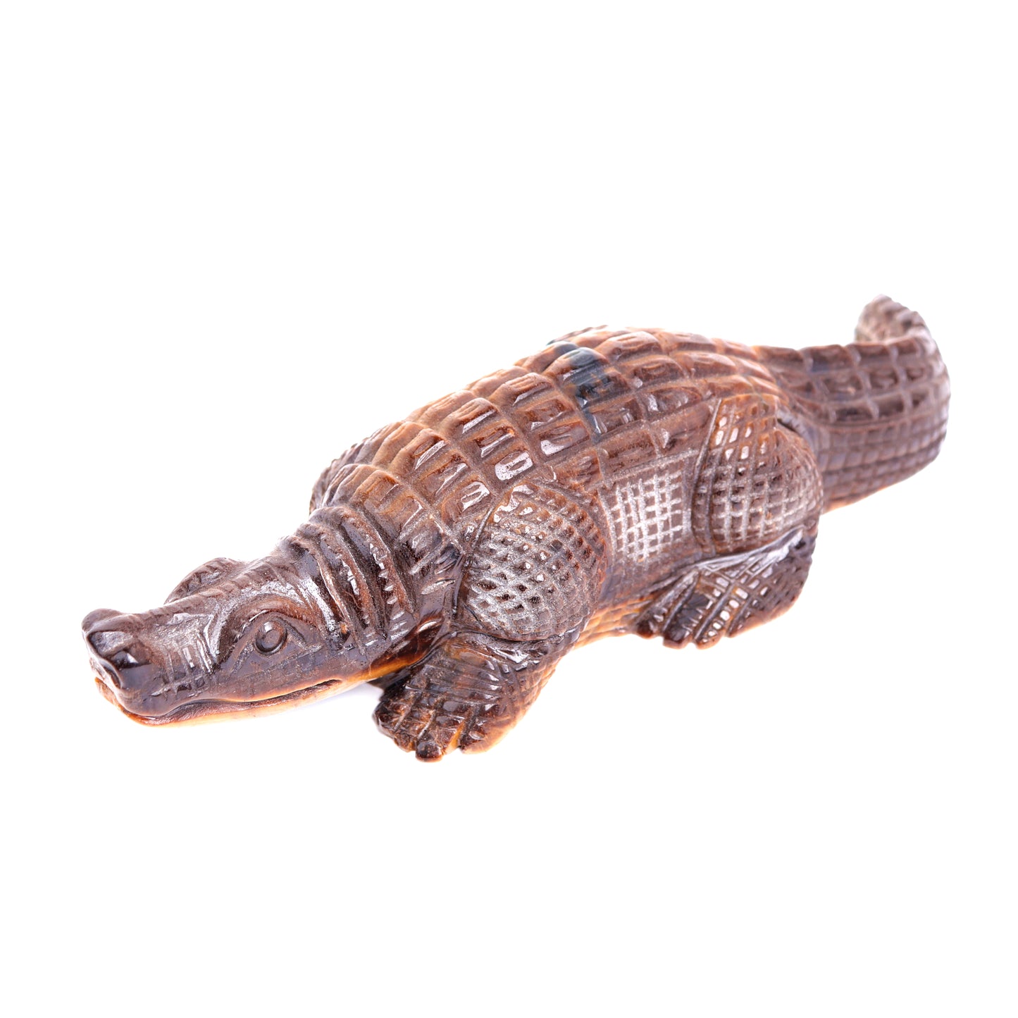 8.5" Tigers Eyes Stone Carved Crystal alligator crocodile Figurine