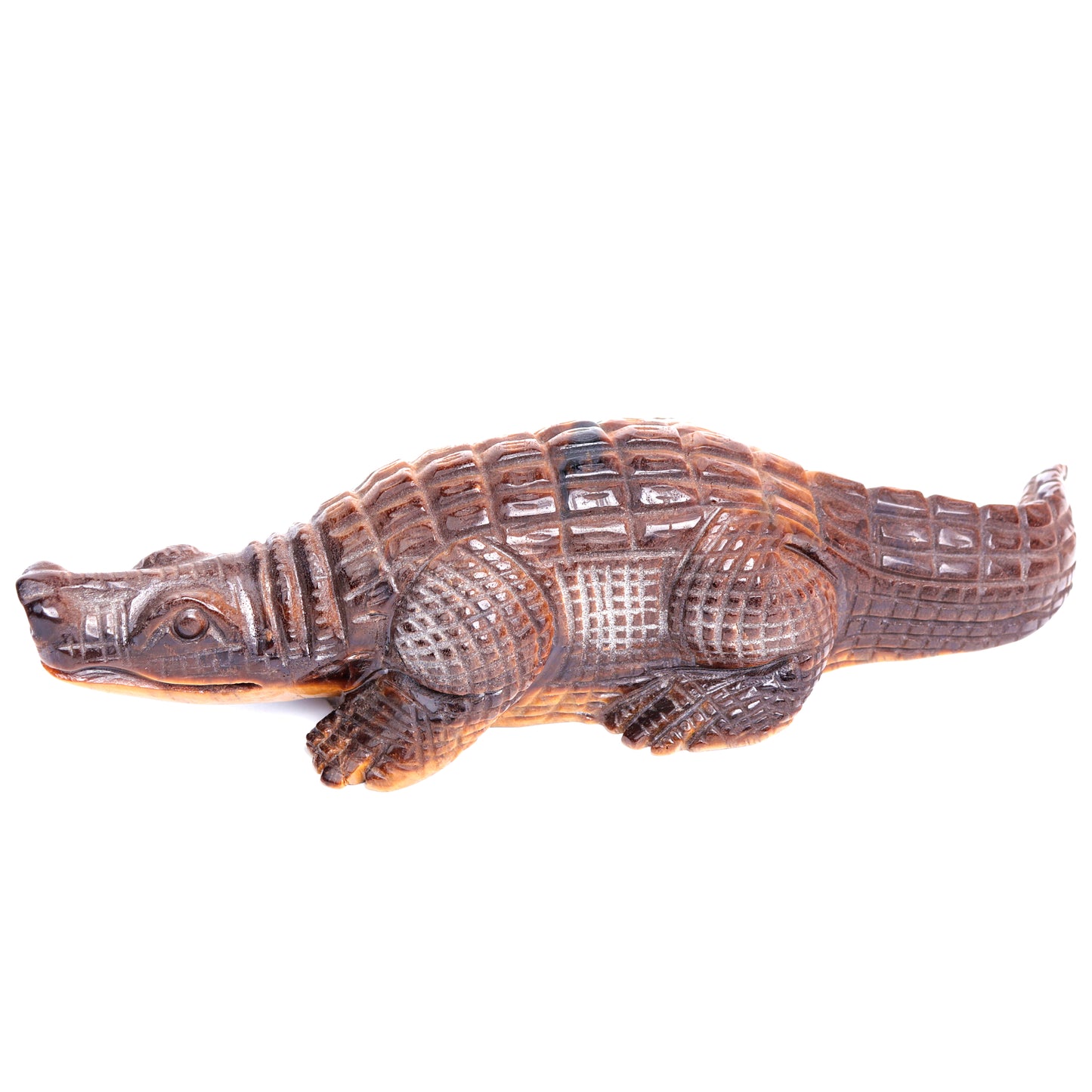 8.5" Tigers Eyes Stone Carved Crystal alligator crocodile Figurine
