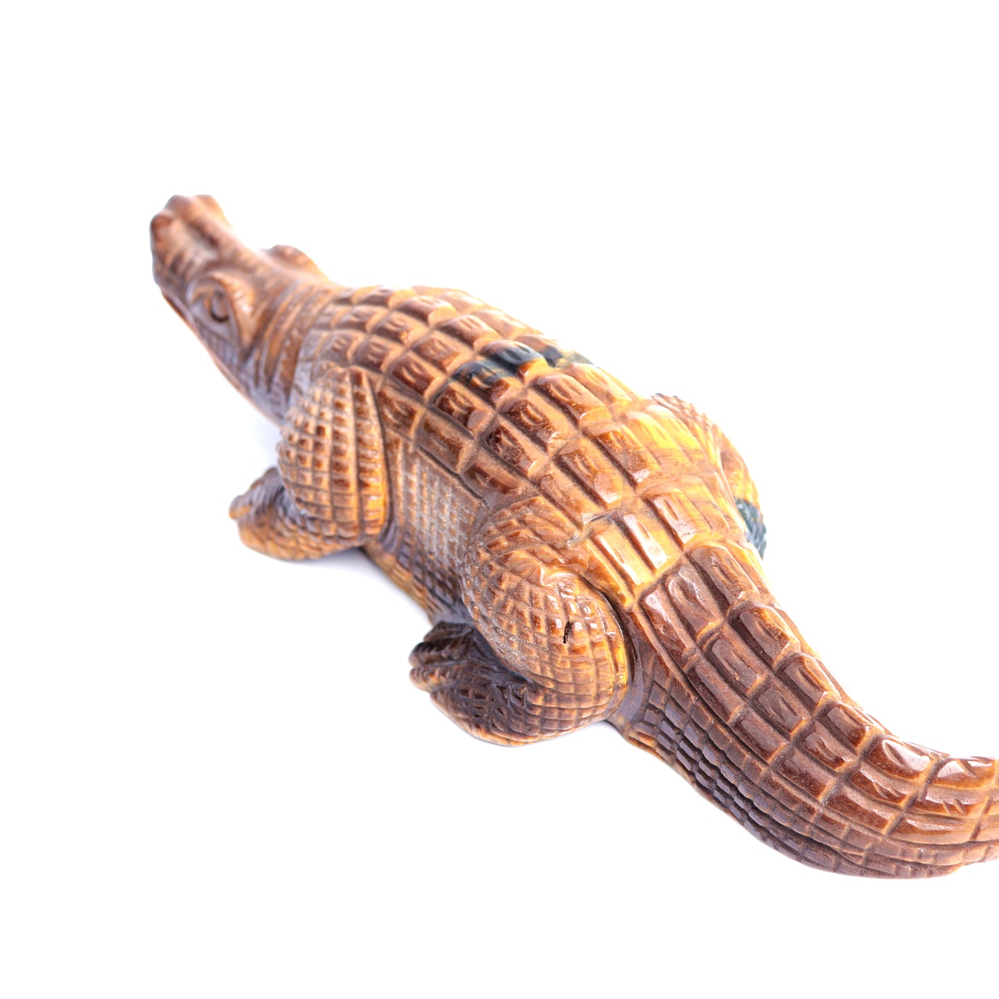 8.5" Tigers Eyes Stone Carved Crystal alligator crocodile Figurine