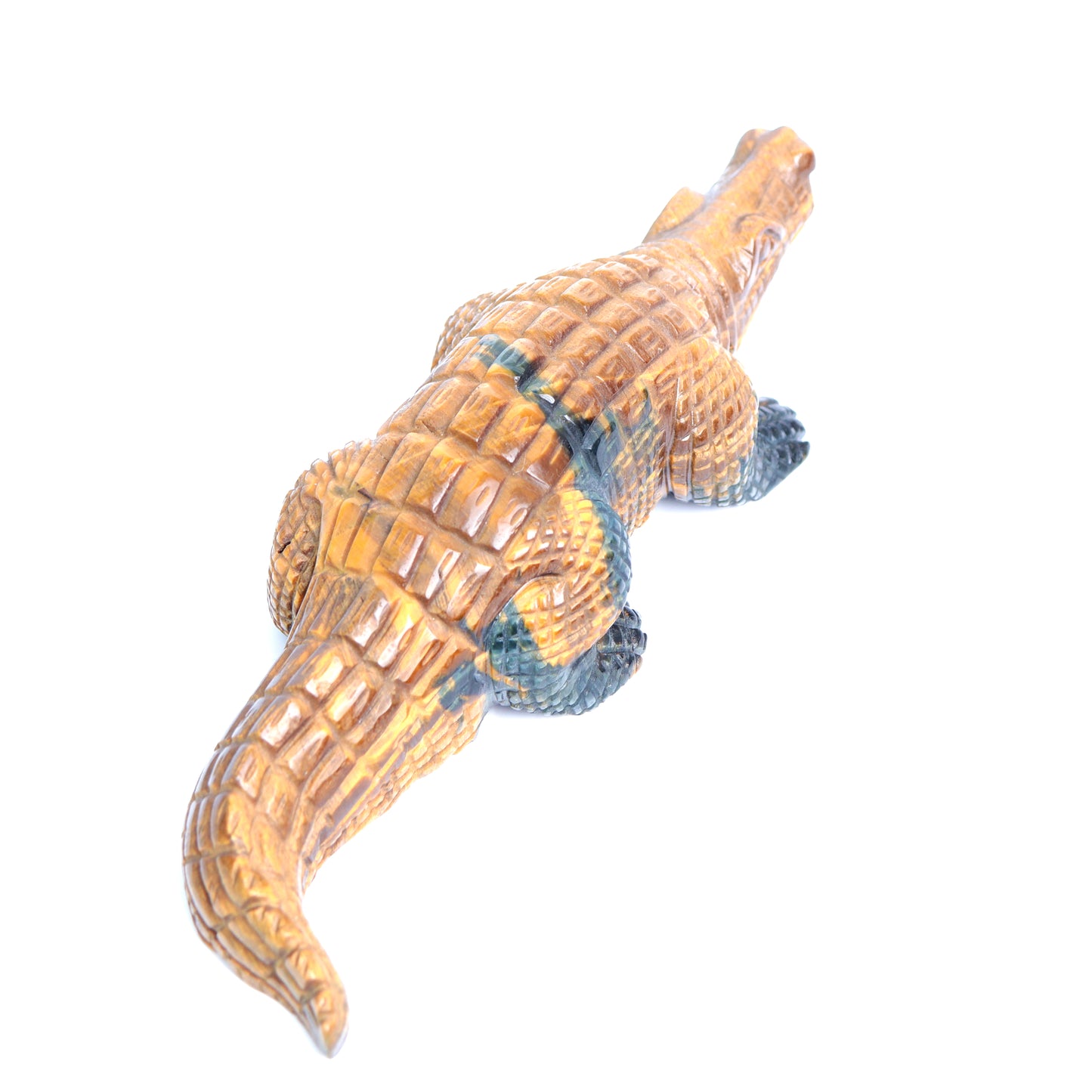8.5" Tigers Eyes Stone Carved Crystal alligator crocodile Figurine