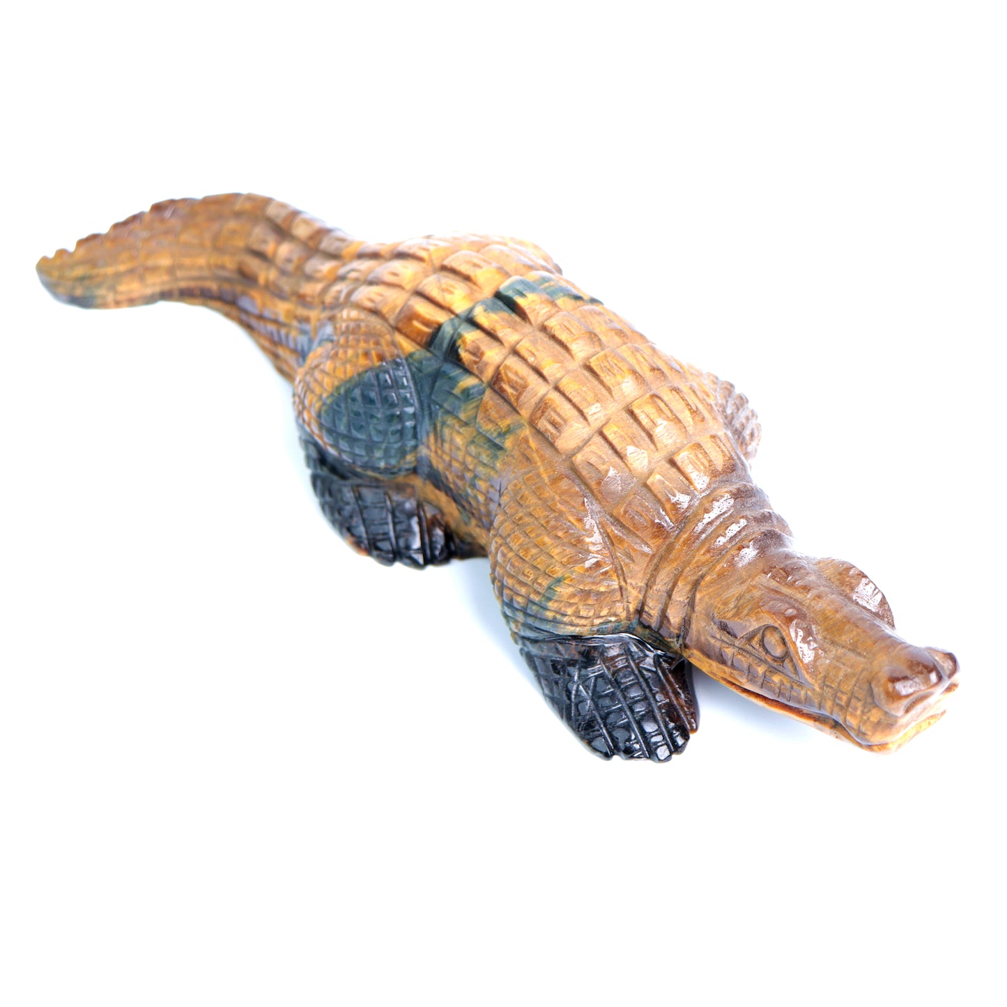 8.5" Tigers Eyes Stone Carved Crystal alligator crocodile Figurine