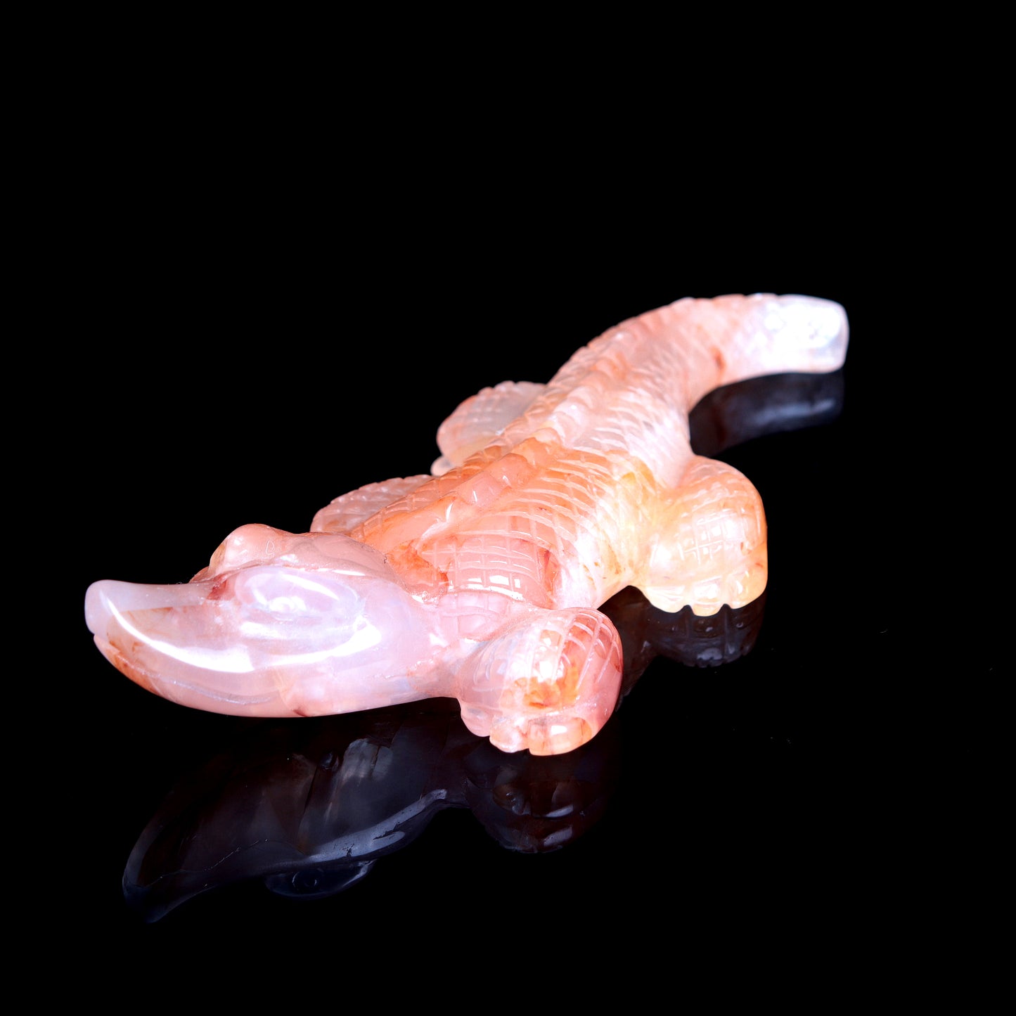 7" Fire Quartz Carved Crystal Alligator Crocodile Sculpture Healing