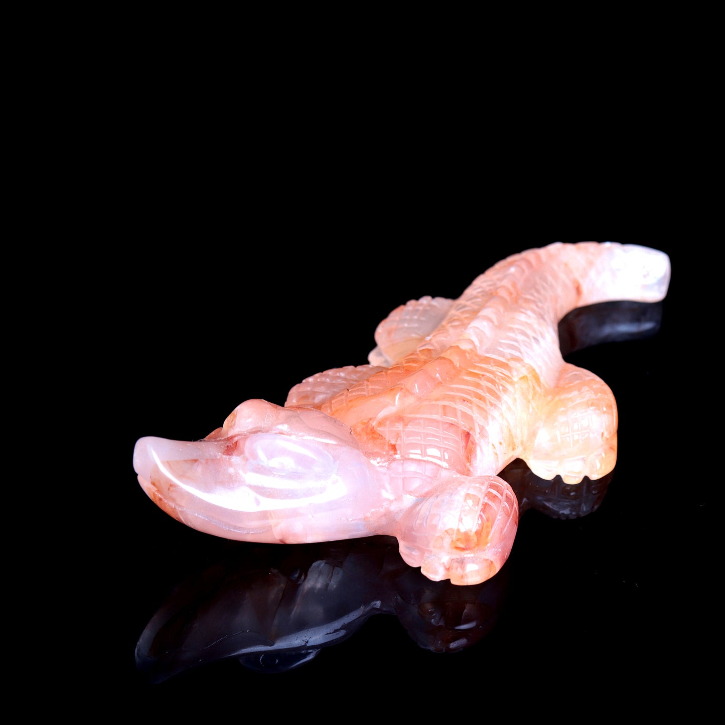 7" Fire Quartz Carved Crystal Alligator Crocodile Sculpture Healing