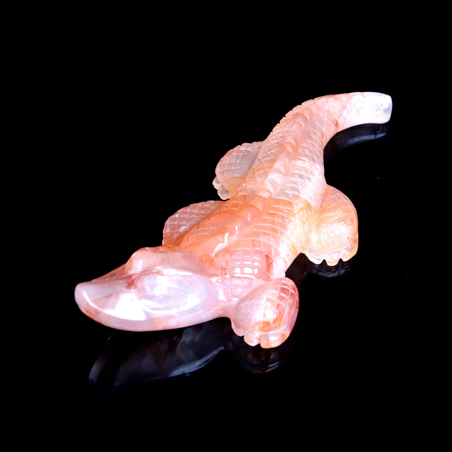 7" Fire Quartz Carved Crystal Alligator Crocodile Sculpture Healing