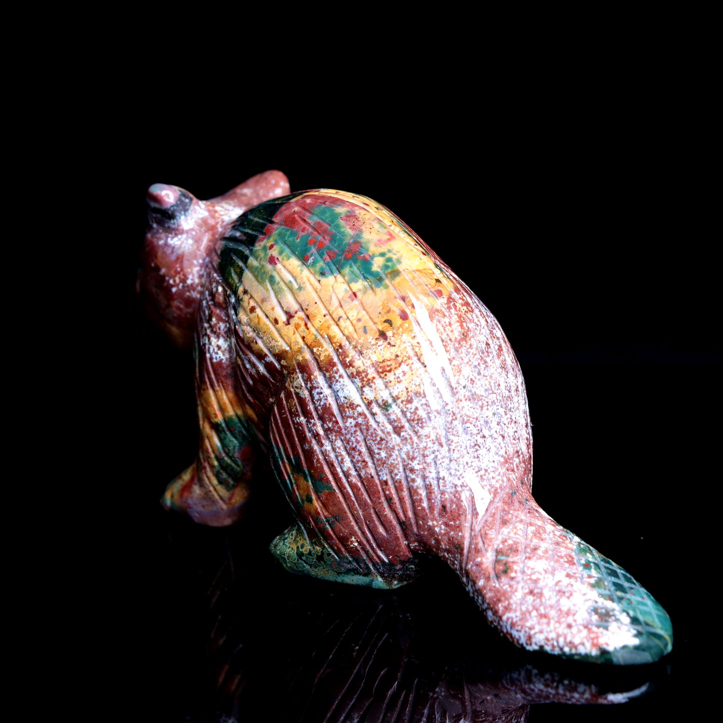6" Ocean Jasper Carved Crystal Beaver Figurine Realistic Healing
