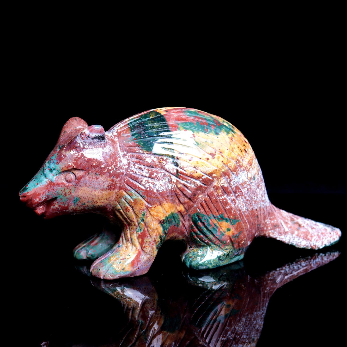 6" Ocean Jasper Carved Crystal Beaver Figurine Realistic Healing