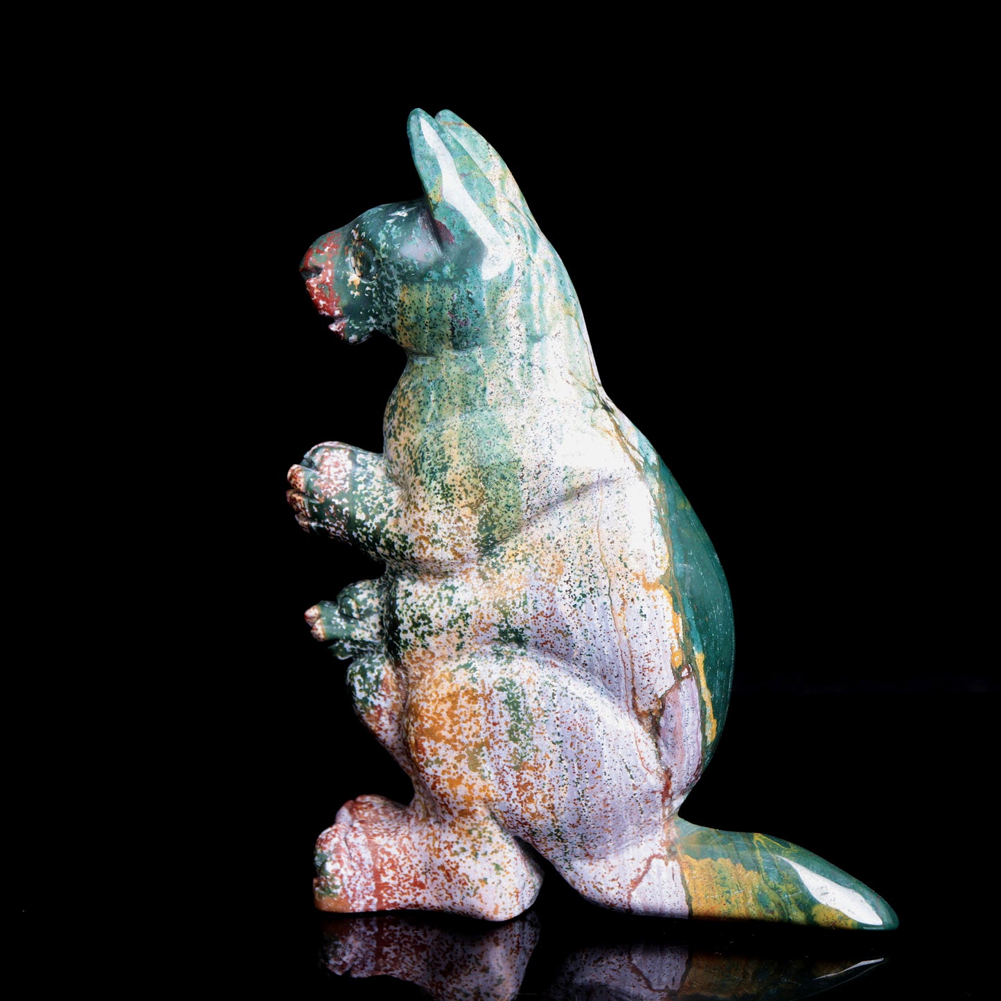 6.5" Ocean Jasper Carved Crystal kangaroo Sculpture Realistic Healing