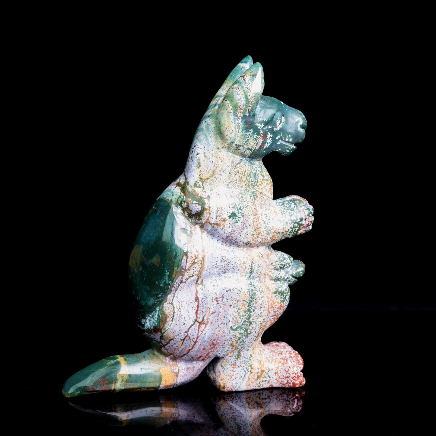 6.5" Ocean Jasper Carved Crystal kangaroo Sculpture Realistic Healing