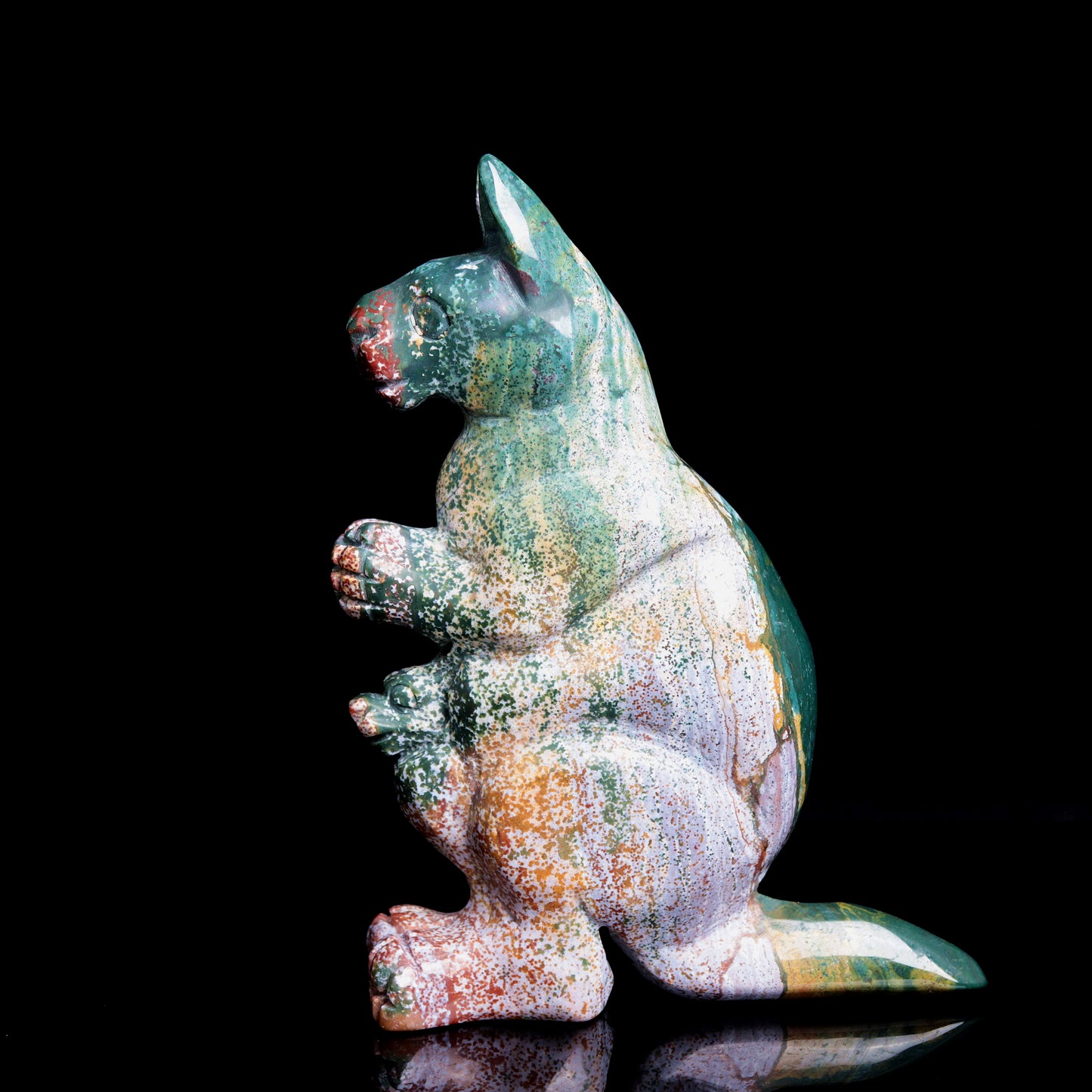 6.5" Ocean Jasper Carved Crystal kangaroo Sculpture Realistic Healing