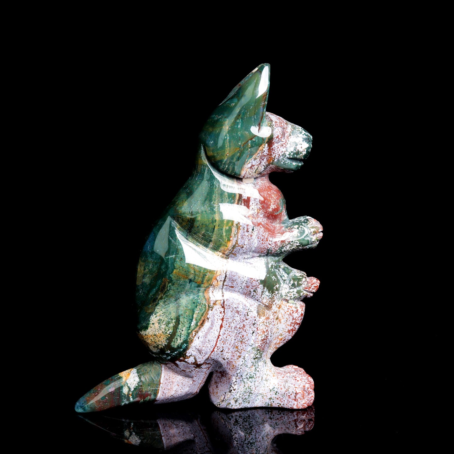 6.5" Ocean Jasper Carved Crystal kangaroo Sculpture Realistic Healing