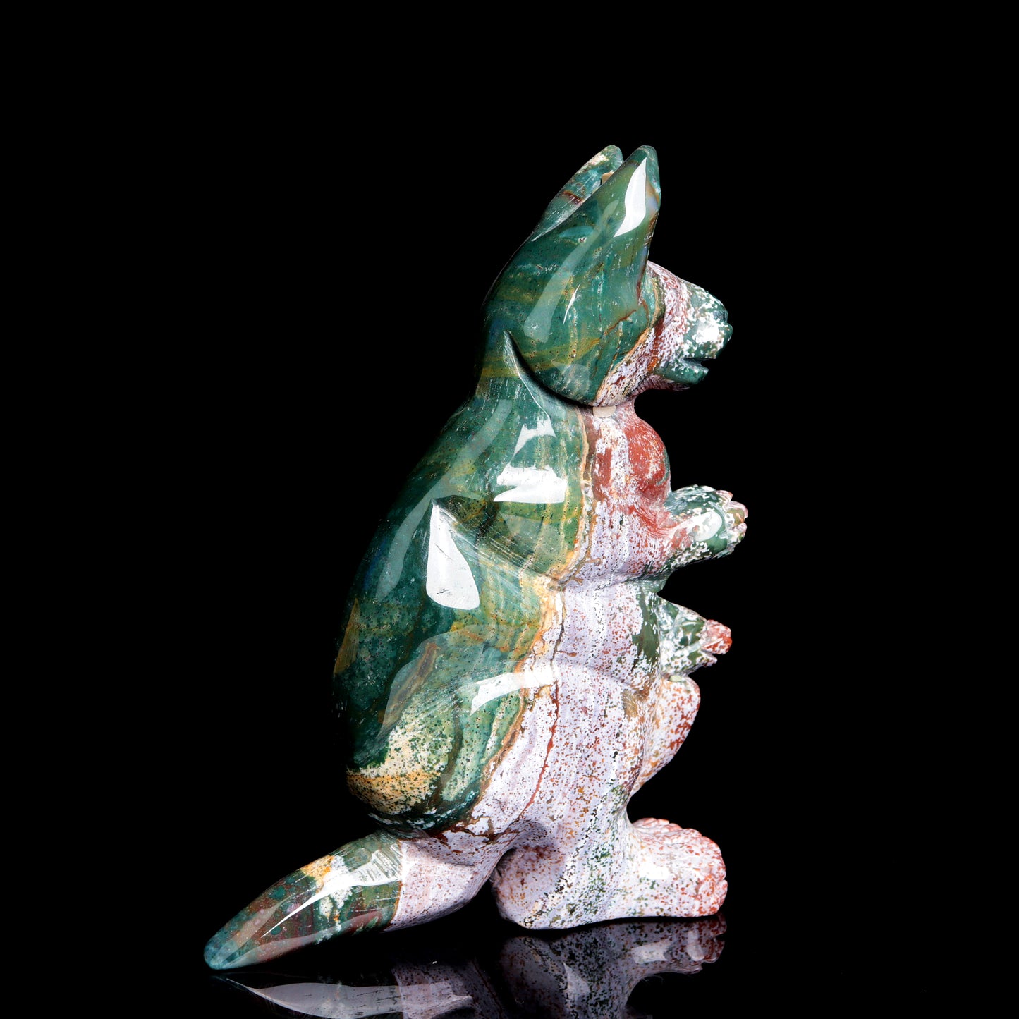 6.5" Ocean Jasper Carved Crystal kangaroo Sculpture Realistic Healing