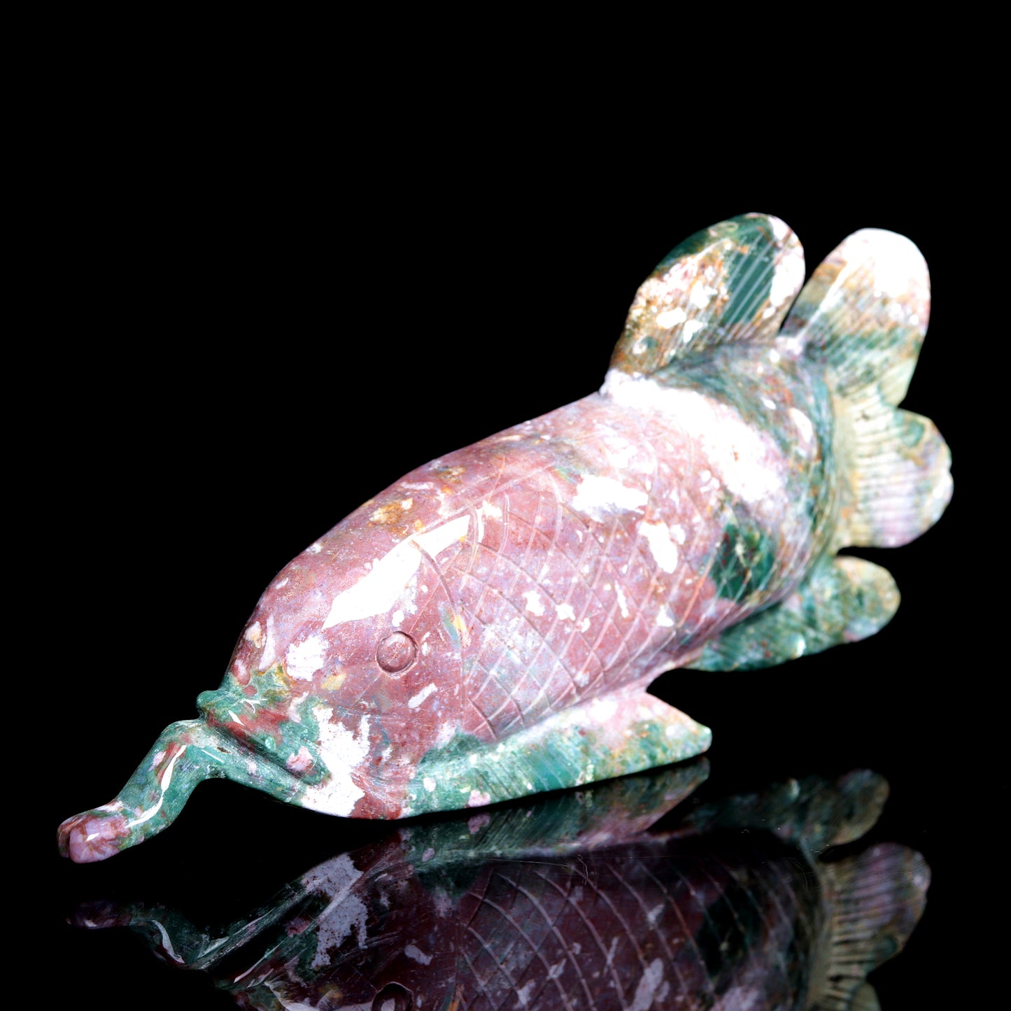 8" Ocean Jasper Carved Crystal Fish Figurine Healing