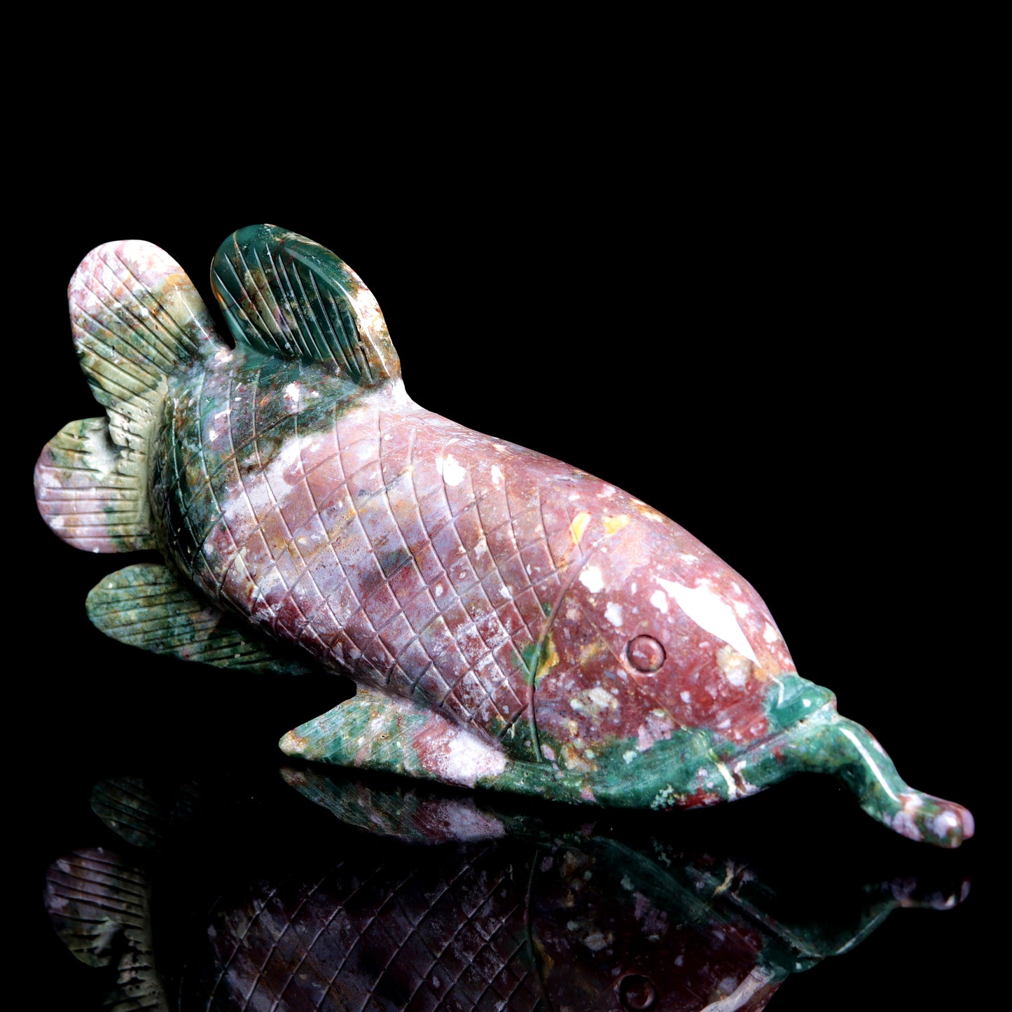 8" Ocean Jasper Carved Crystal Fish Figurine Healing