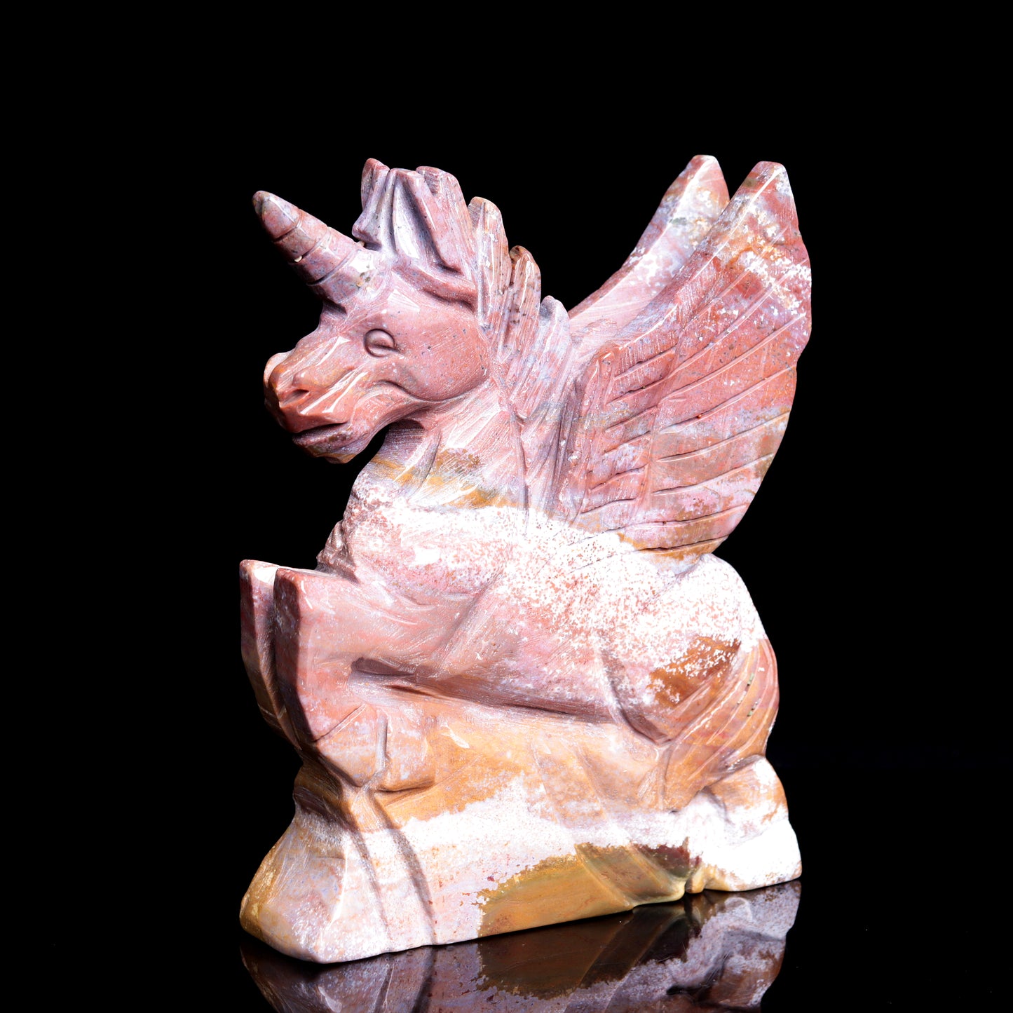 6.2" Ocean Jasper Carved Crystal Unicorn Pegasus Figurine Realistic Healing