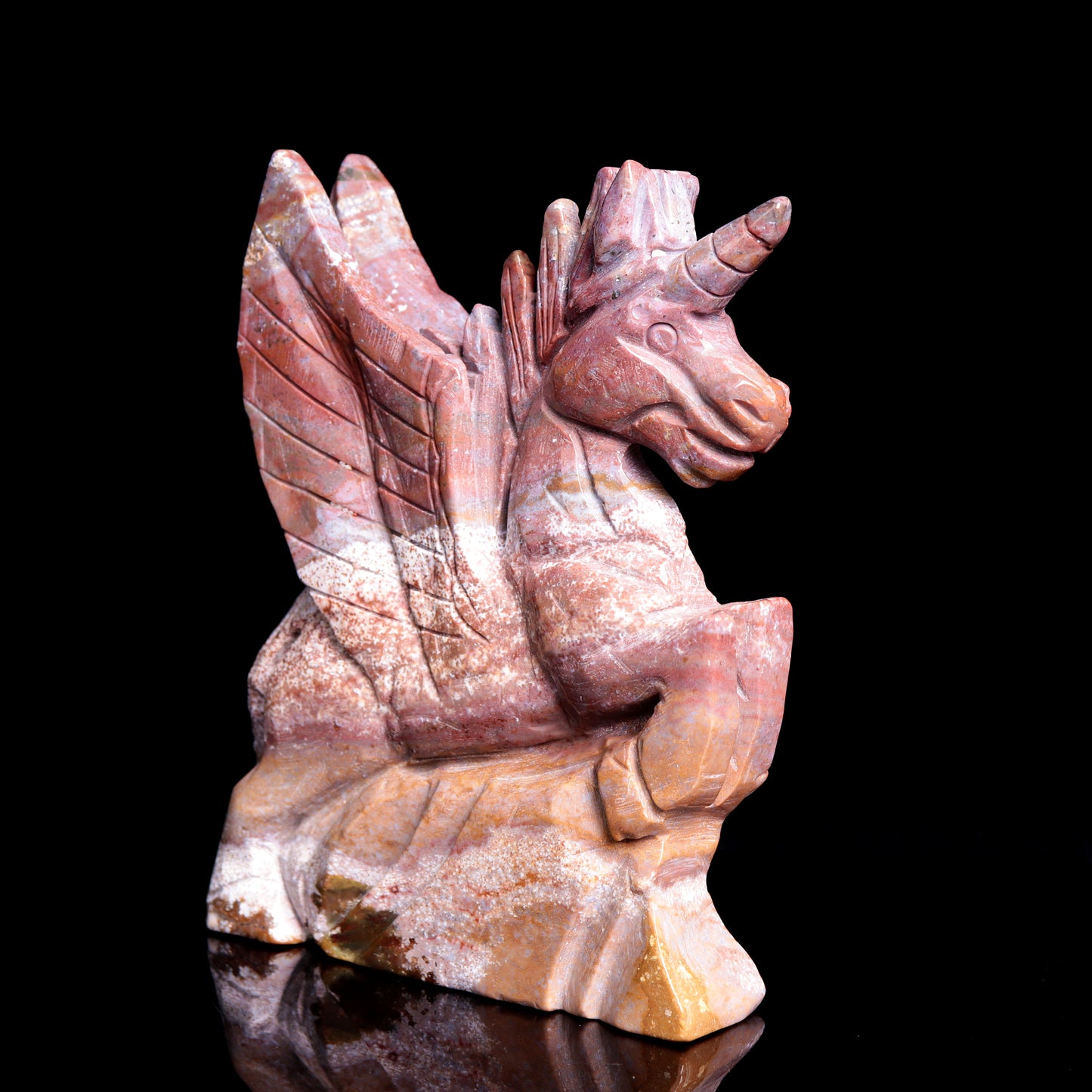6.2" Ocean Jasper Carved Crystal Unicorn Pegasus Figurine Realistic Healing