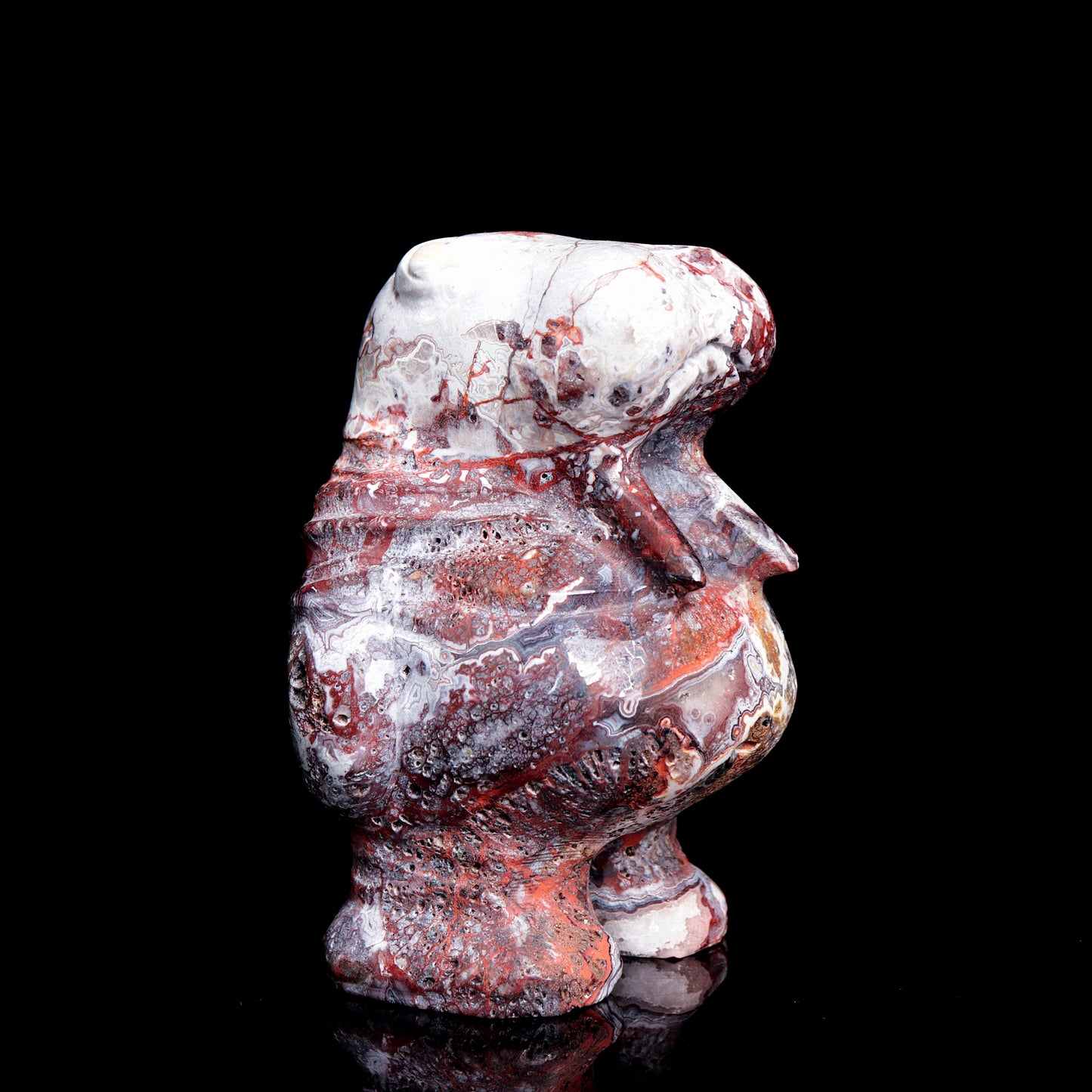 4" Mexican Crazy Lace Agate Carved Crystal Walrus Figurine Healing