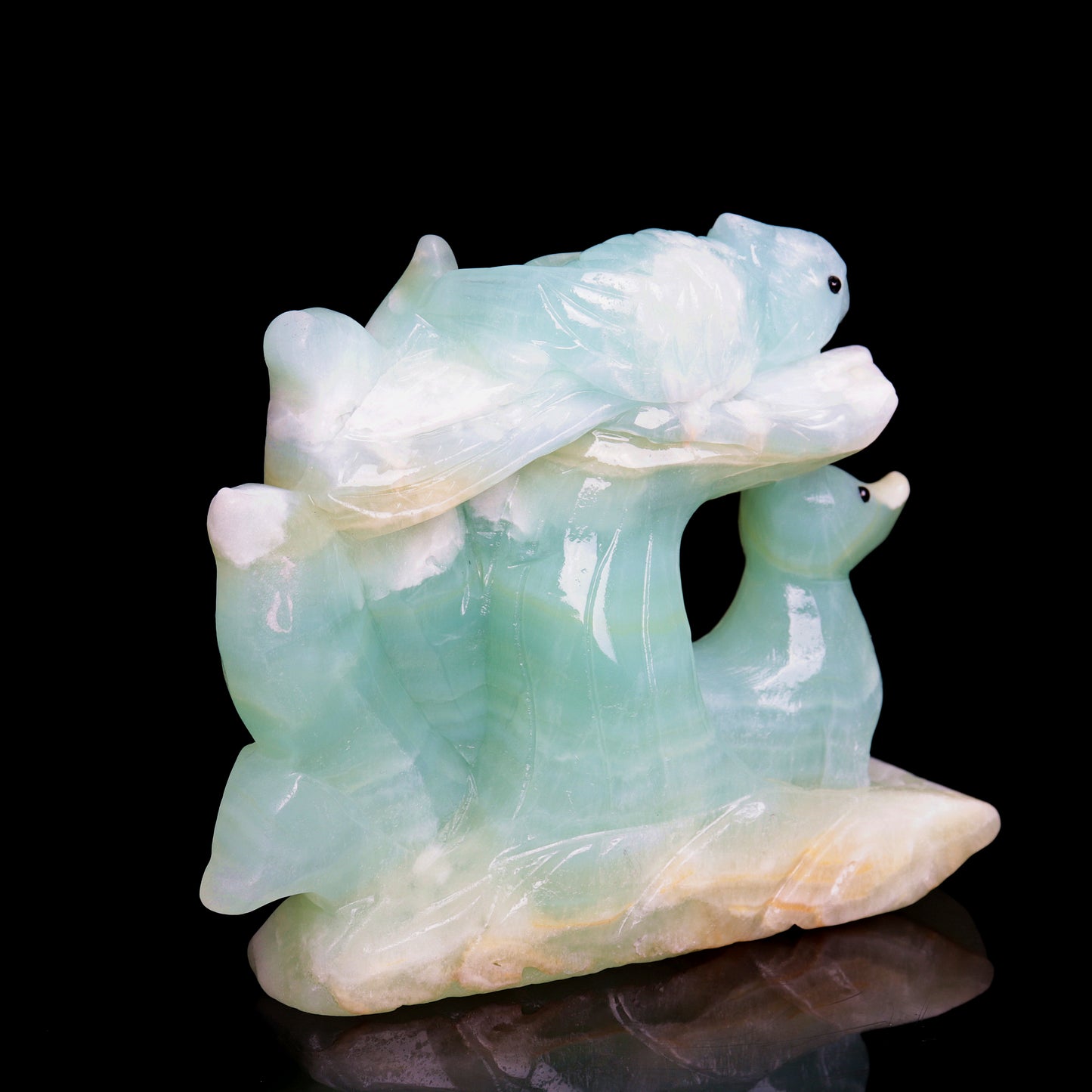 6" Green Caribbean Calcite Carved Crystal Nine Tail Fox Sculpture Healing Quartz
