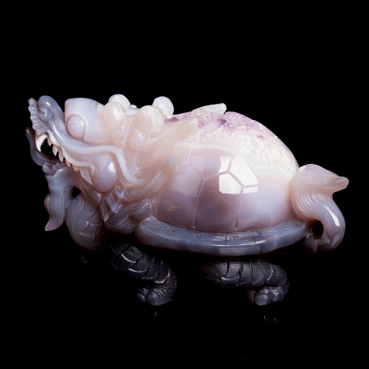 7.5" Amethyst Geode Agate Crystal Dragon Turtle Figurine Realistic Healing Quartz