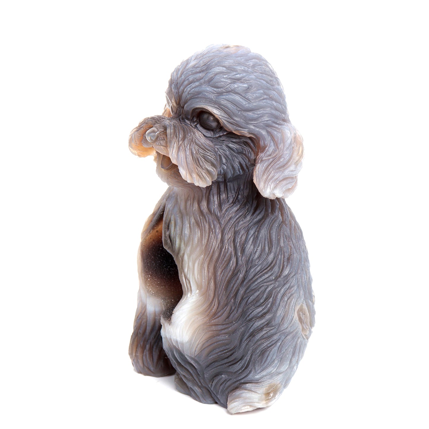 6" HandCarved Druzy Agate Crystal Teddy dog Figurine Decor Gift