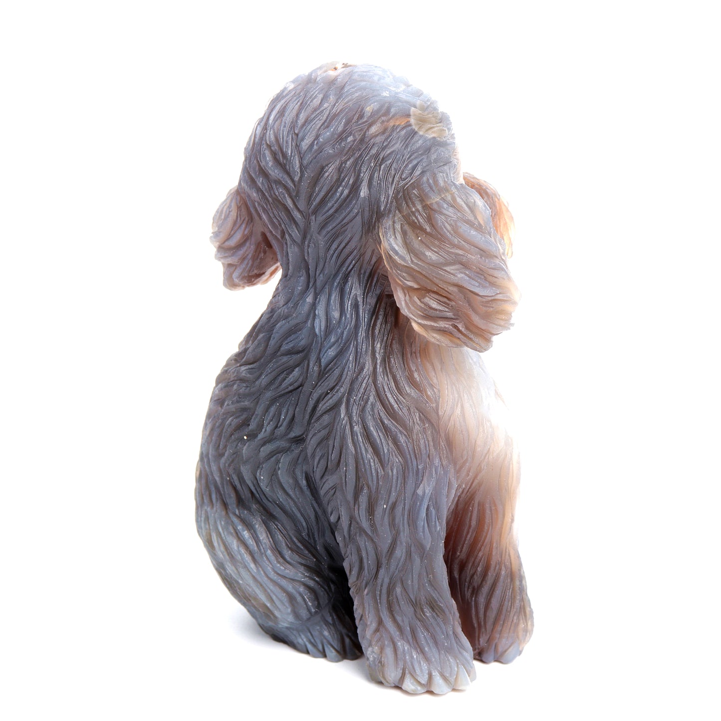 6" HandCarved Druzy Agate Crystal Teddy dog Figurine Decor Gift