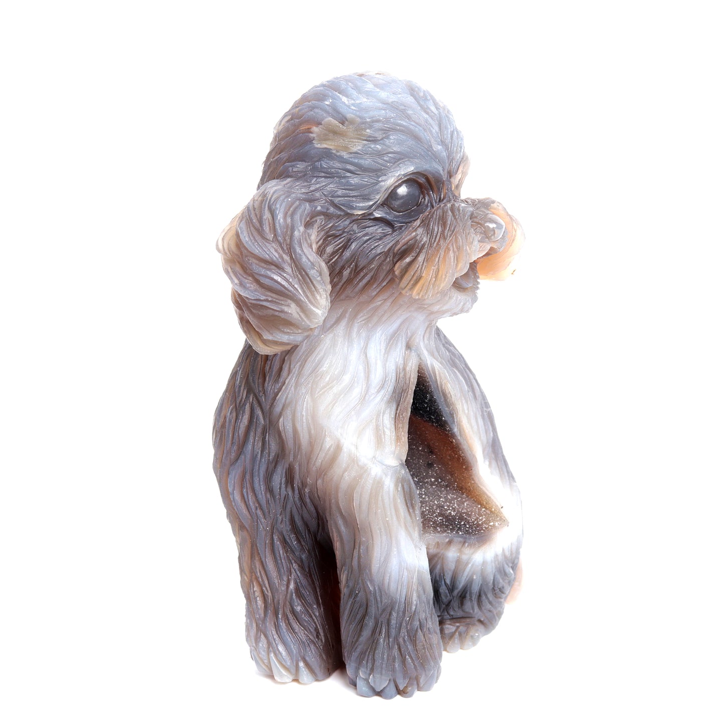 6" HandCarved Druzy Agate Crystal Teddy dog Figurine Decor Gift
