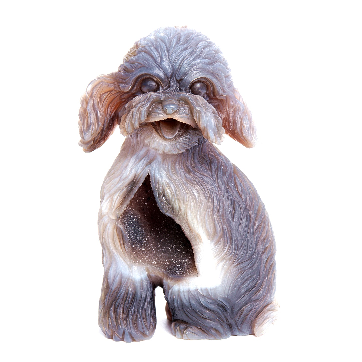 6" HandCarved Druzy Agate Crystal Teddy dog Figurine Decor Gift