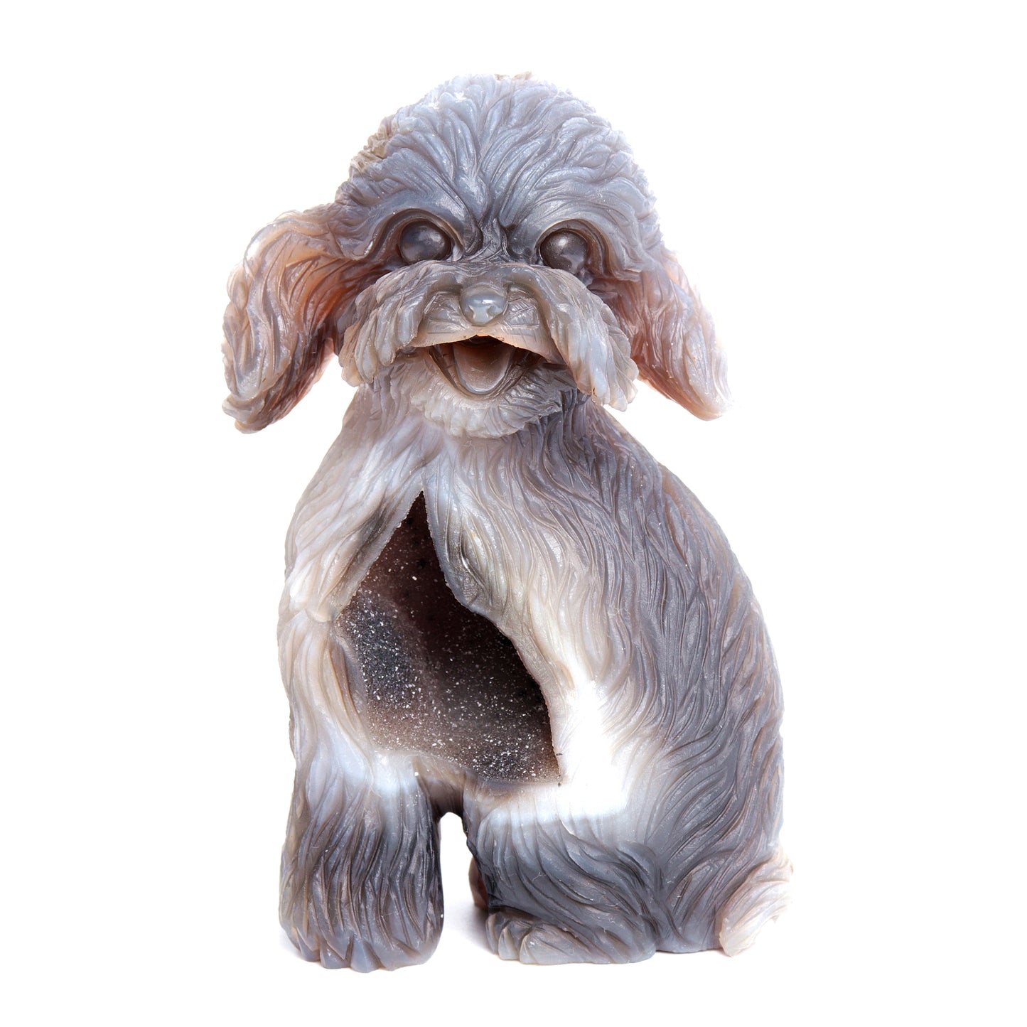 6" HandCarved Druzy Agate Crystal Teddy dog Figurine Decor Gift