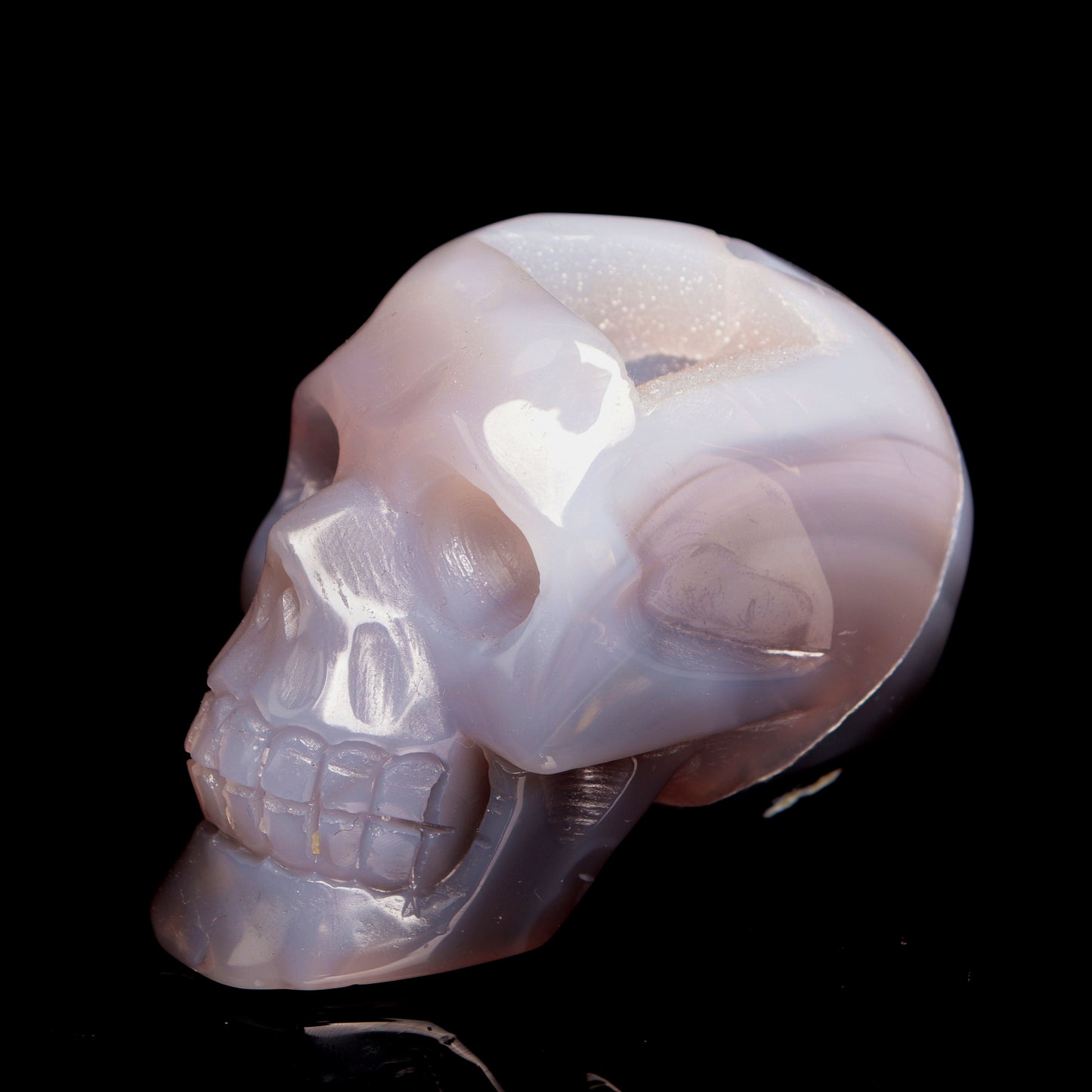 3" HandCarved Druzy agate Crystal Skull Healing Quartz Reiki Gift