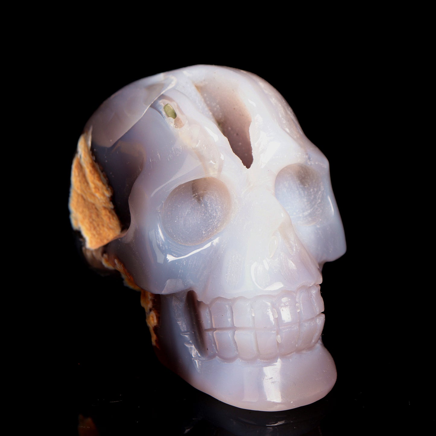 4" HandCarved Druzy agate Crystal Skull Healing Quartz Reiki Gift