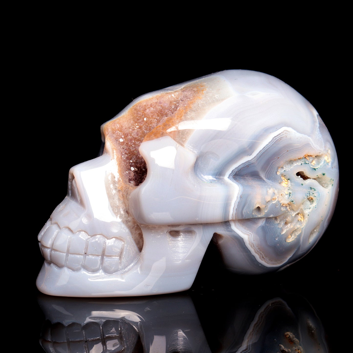 4" HandCarved Druzy agate Crystal Skull Healing Quartz Reiki Gift