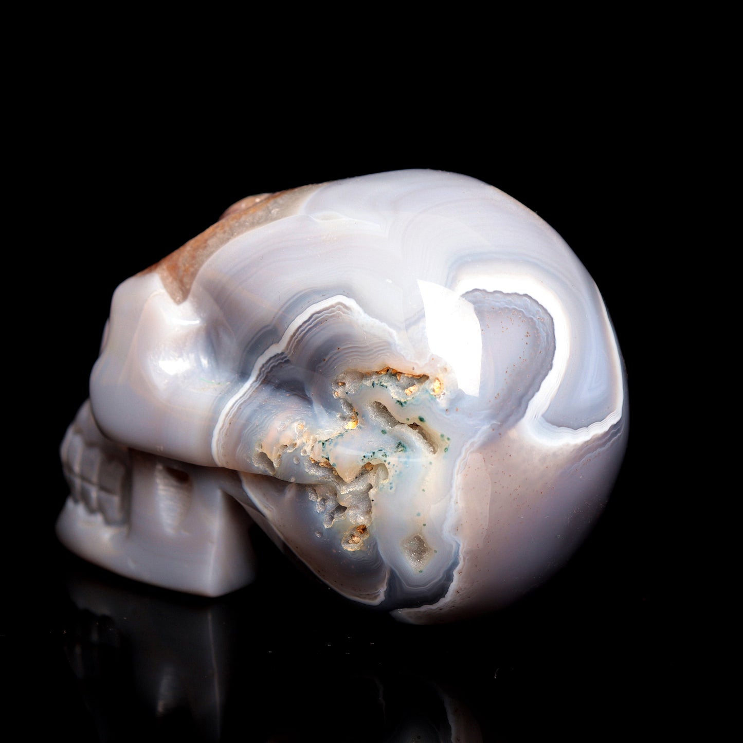 4" HandCarved Druzy agate Crystal Skull Healing Quartz Reiki Gift