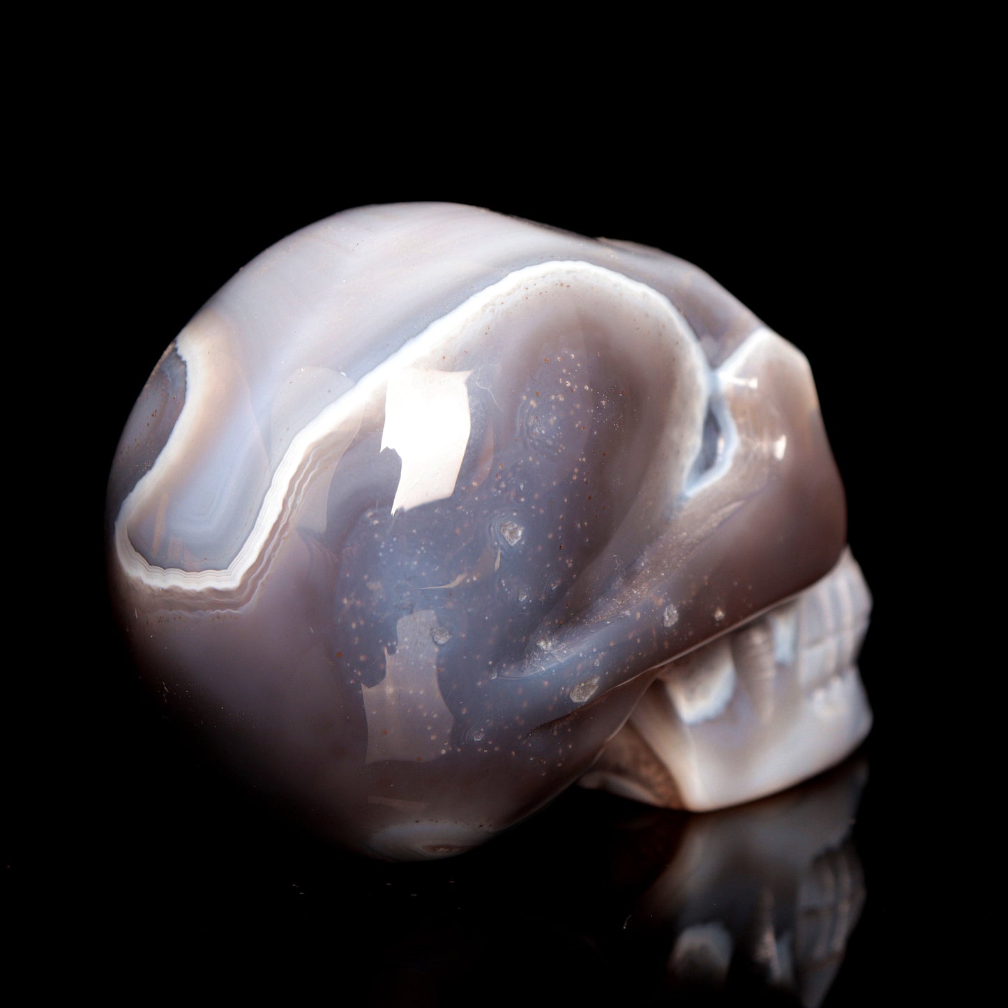 4" HandCarved Druzy agate Crystal Skull Healing Quartz Reiki Gift