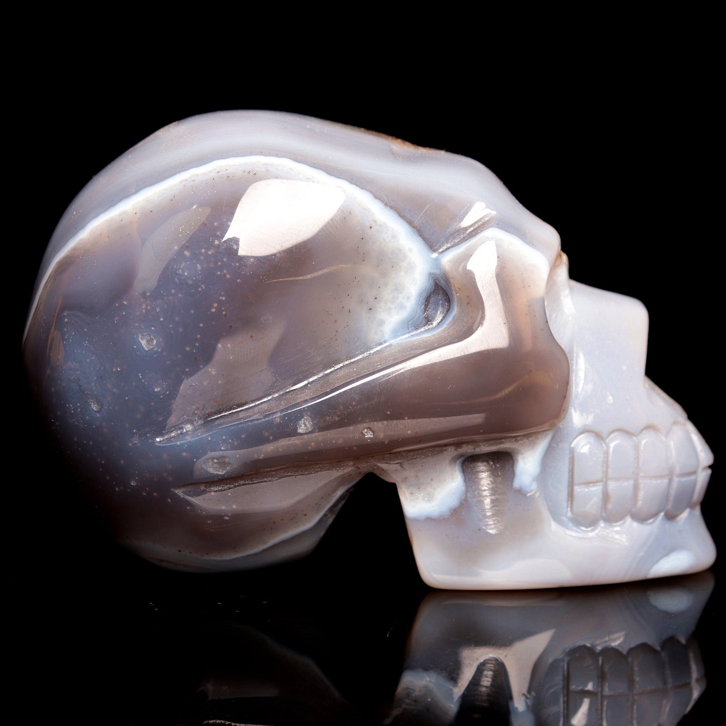 4" HandCarved Druzy agate Crystal Skull Healing Quartz Reiki Gift