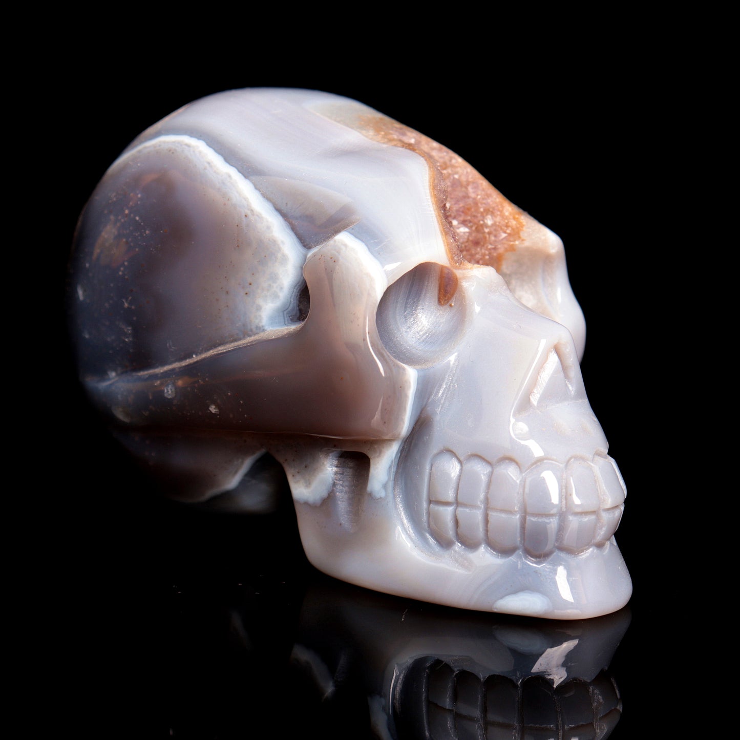 4" HandCarved Druzy agate Crystal Skull Healing Quartz Reiki Gift