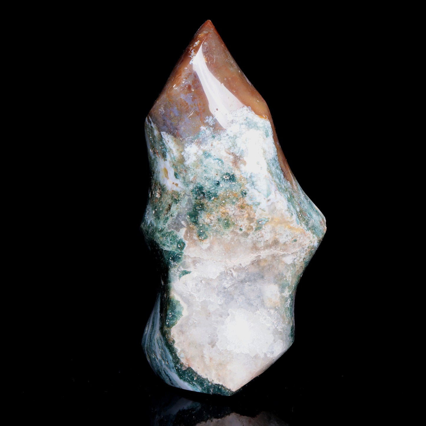 5.5" Natural Ocean Jasper Crystal Flame Freeform Stand Reiki Healing Tower